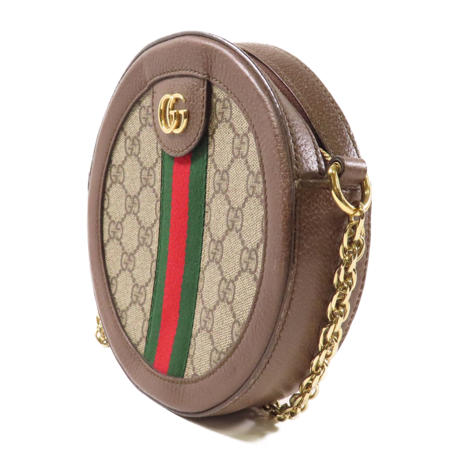 GUCCI 【激減優惠】塗層帆布/牛皮皮革Chain Shoulder金扣鏈帶肩背袋啡色