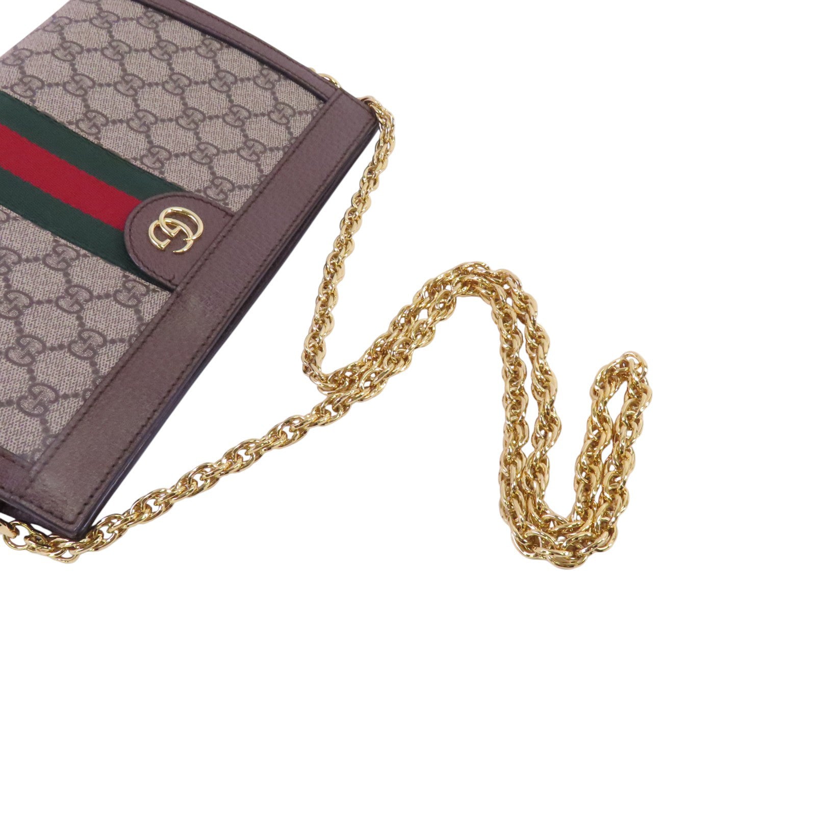 GUCCI 塗層帆布Ophidia GG金扣鏈帶肩背袋