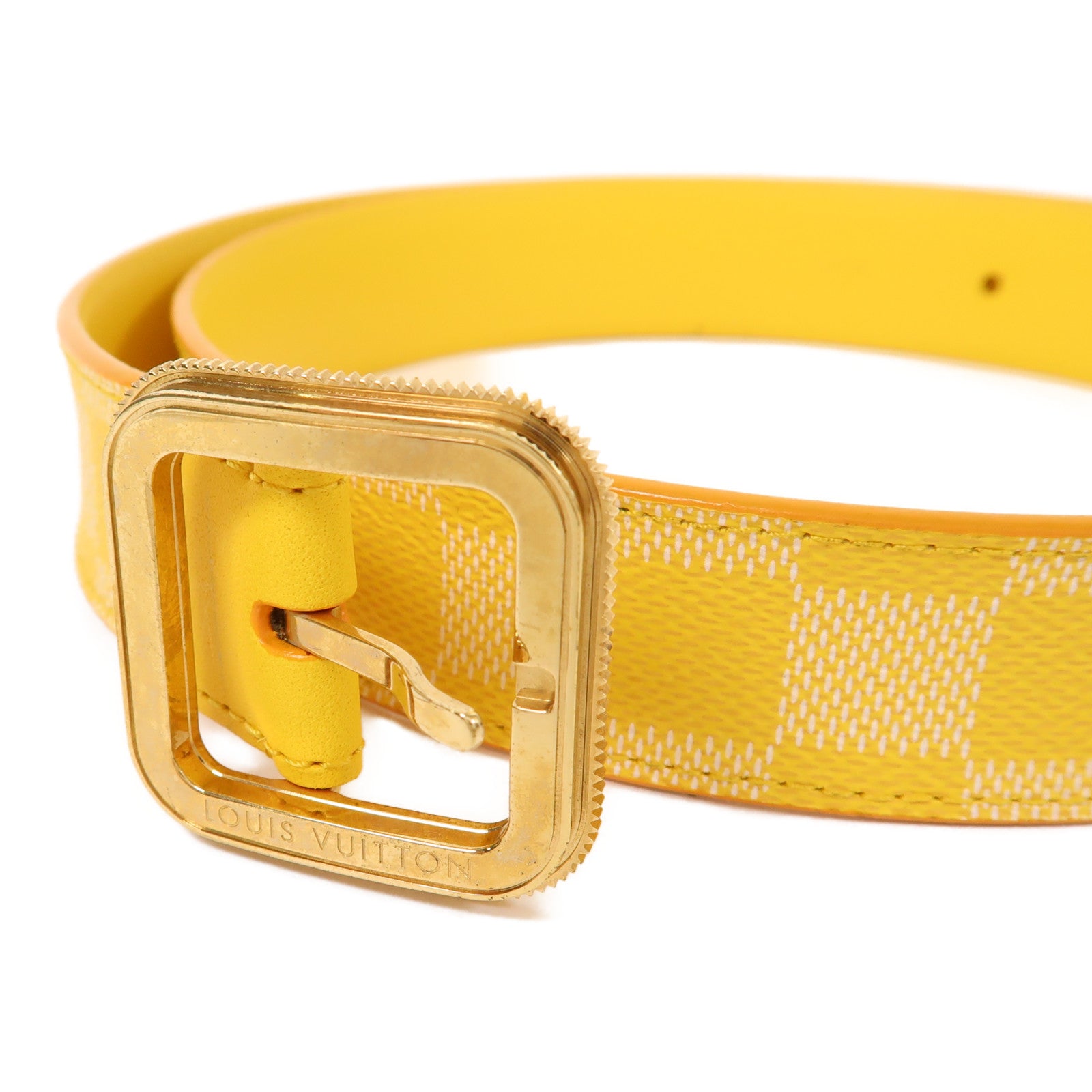 LOUIS VUITTON Monogram Belt皮帶金扣黃色