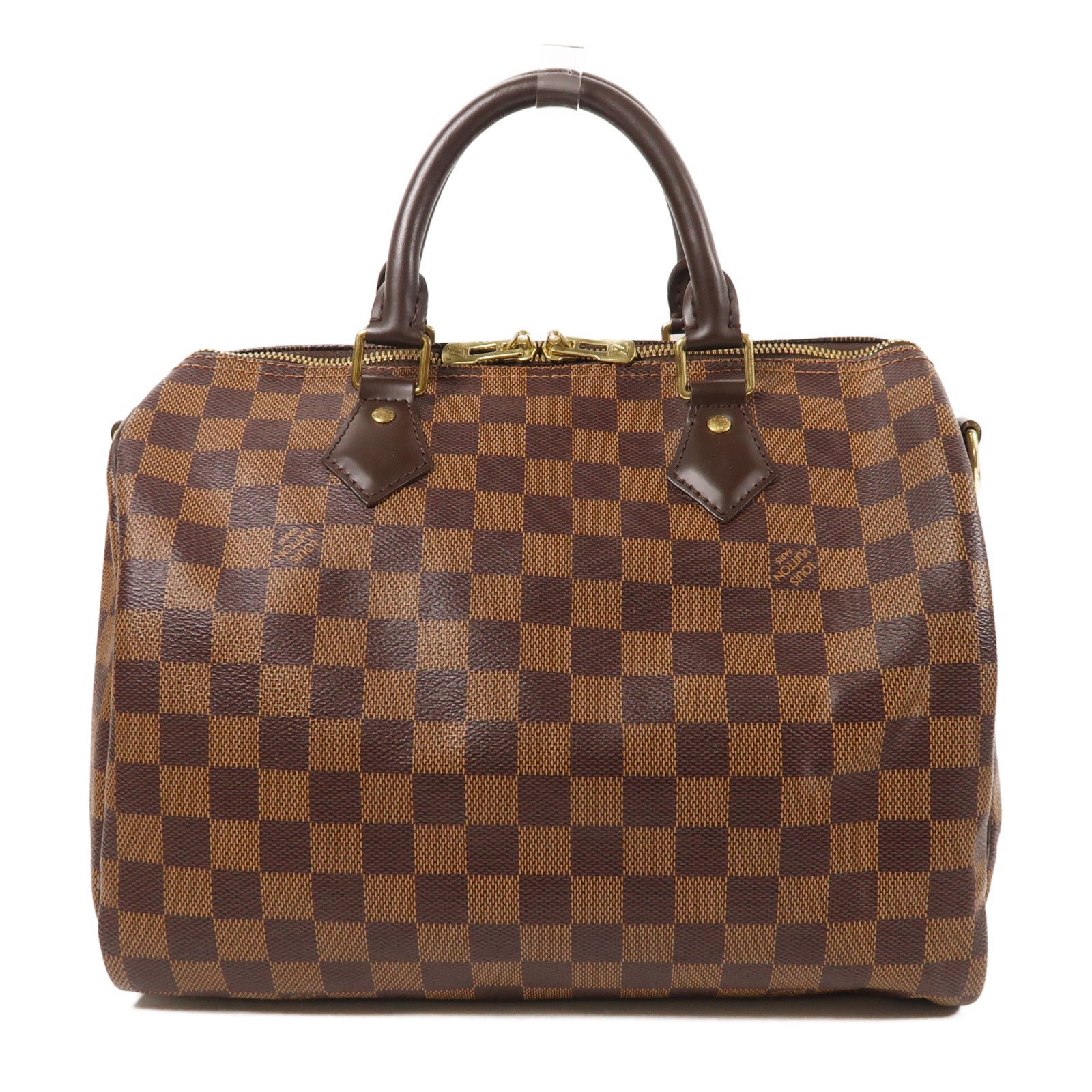 LOUIS VUITTON Damier Speedy Bandouliere 30金扣手挽肩背兩用袋棕色