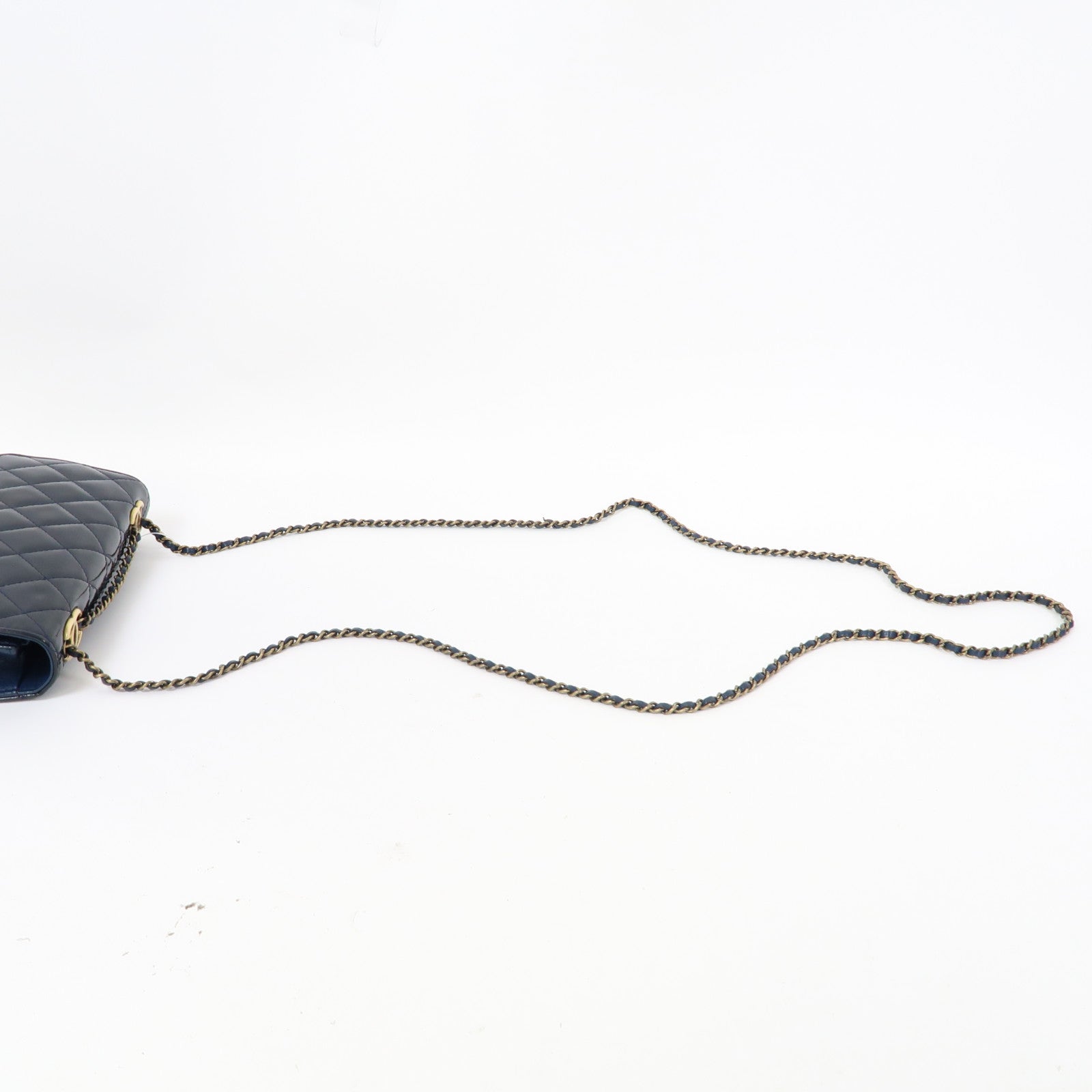 CHANEL 菱格漆皮皮革Chain Shoulder金扣鏈帶肩背袋藍色