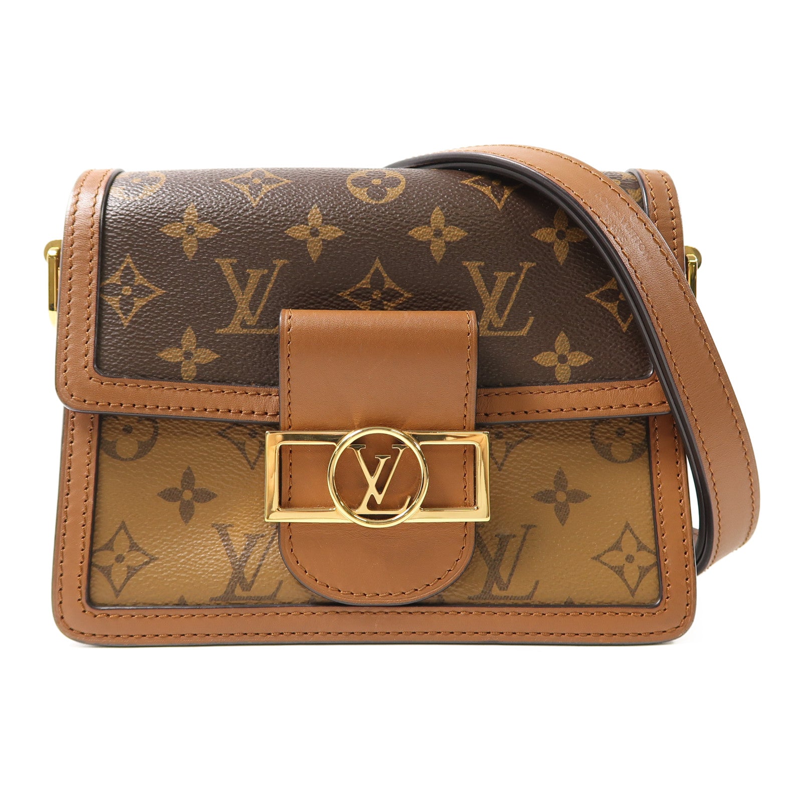 LOUIS VUITTON Monogram Dauphine金扣肩背袋啡色