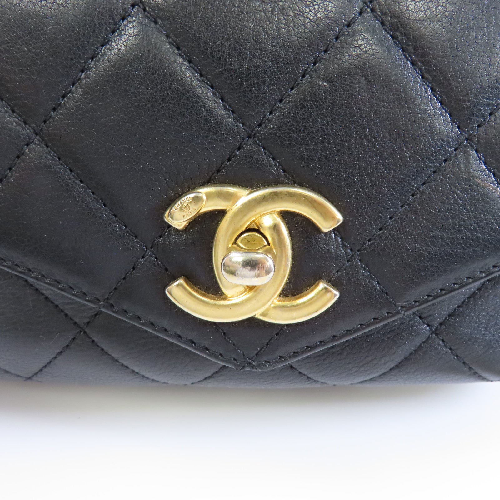 CHANEL 菱格羊皮皮革2way Shoulder Bag金扣手挽肩背兩用袋黑色