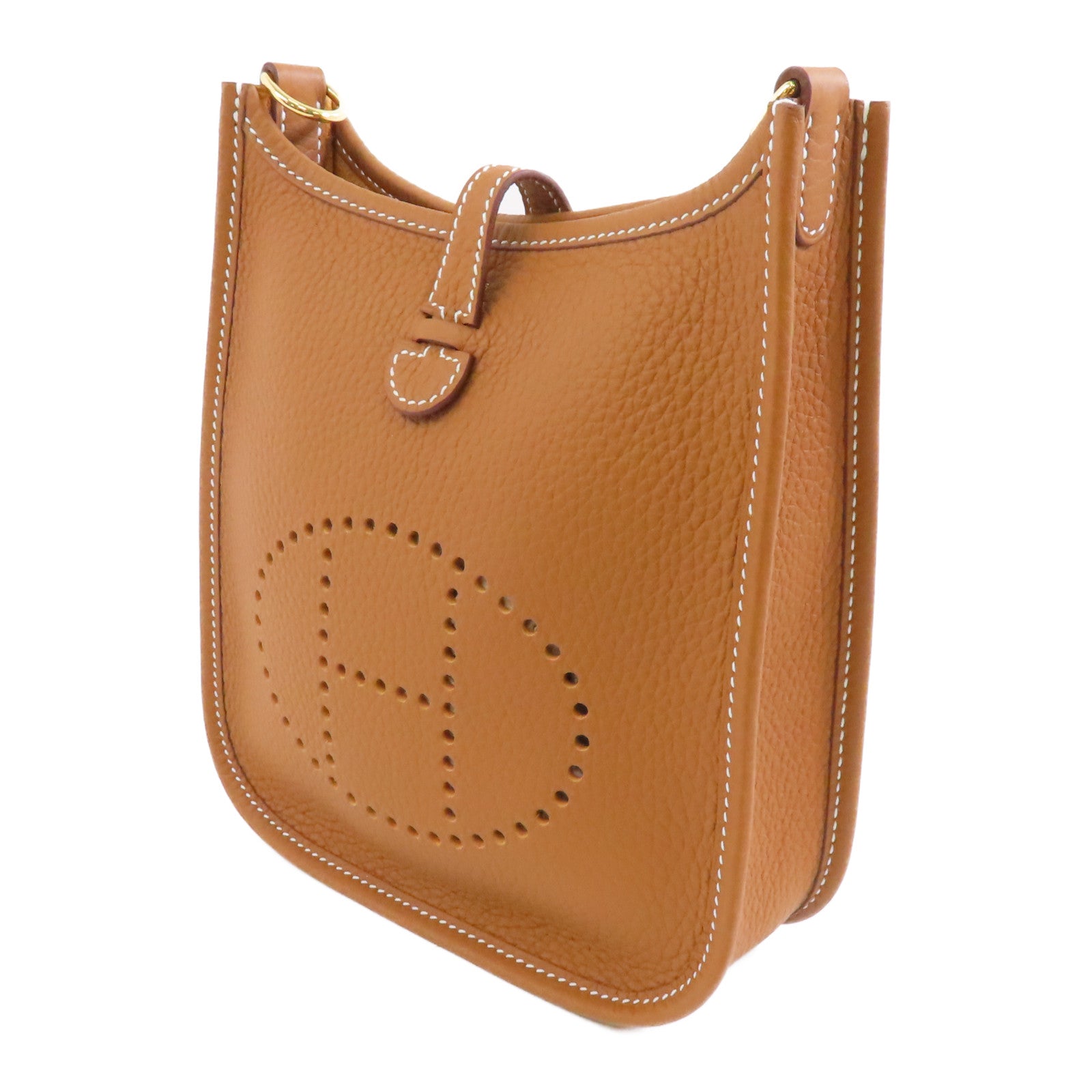 HERMES Clemence皮革Evelyne TPM金扣肩背袋Gold/棕色