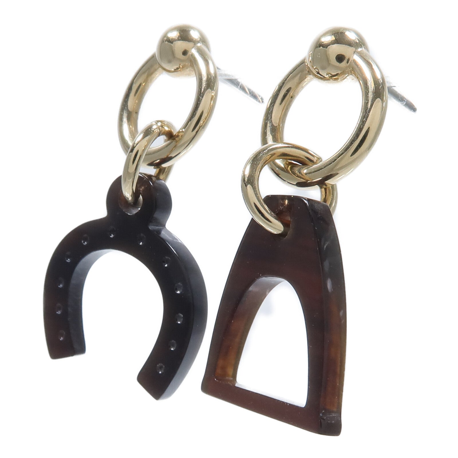 HERMES 水牛角/金屬Amulette Equestre Earrings耳環