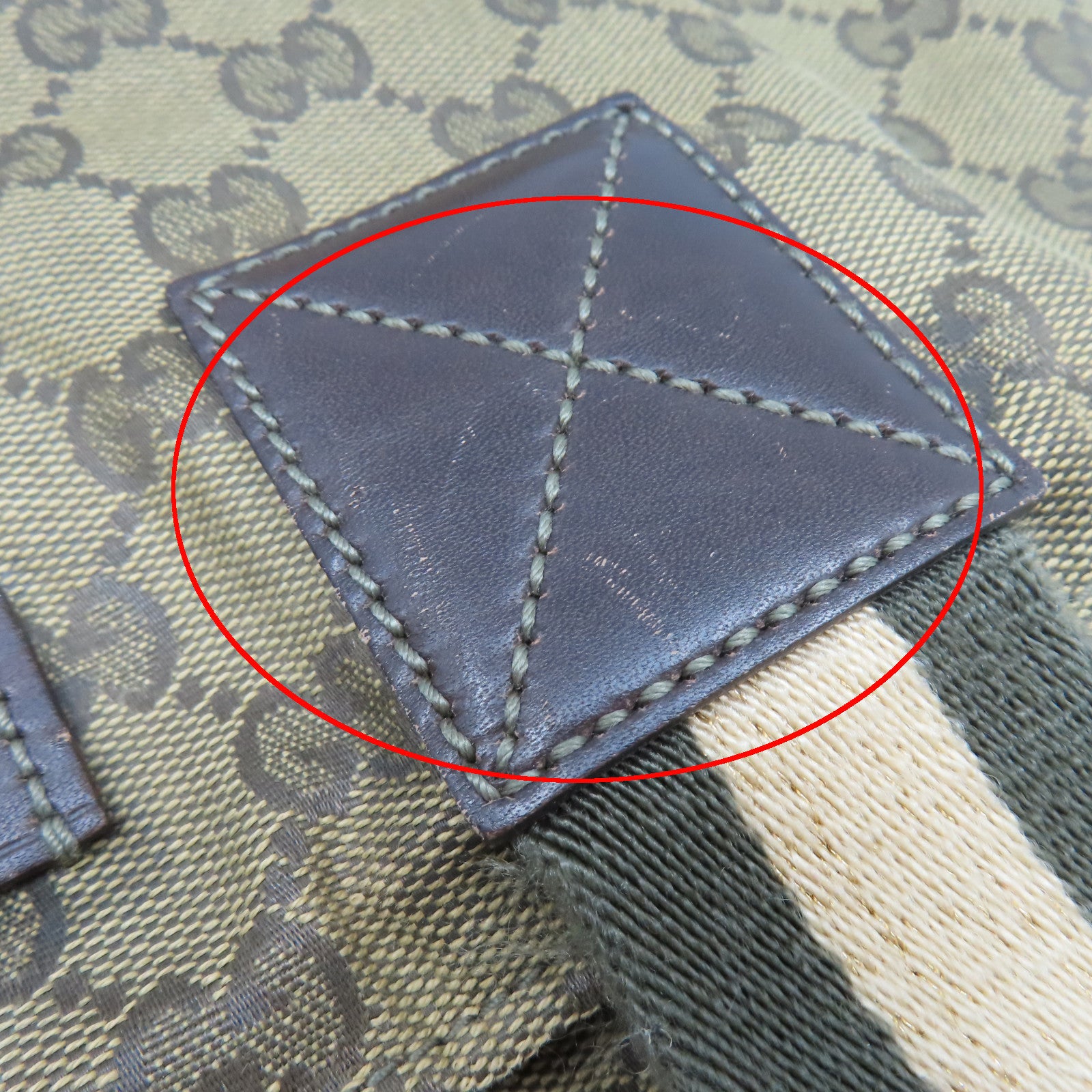 GUCCI 帆布Totebag金扣手挽袋啡色/綠色