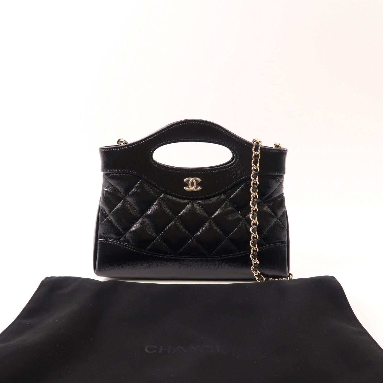 CHANEL 牛皮皮革Nano 31手挽肩背兩用袋黑色