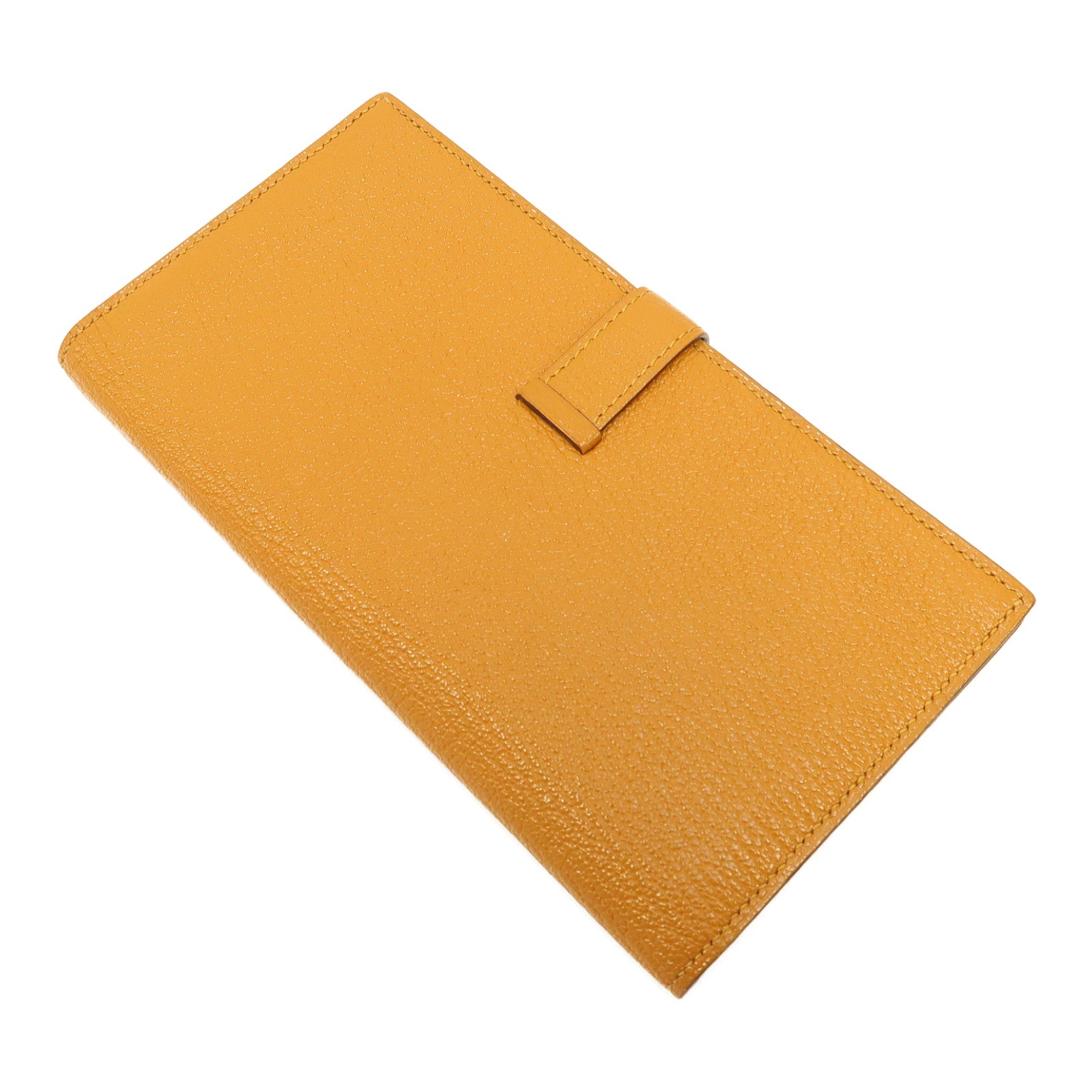 HERMES Chevre皮革Bearn Wallet銀扣長錢包Caramel/焦糖色