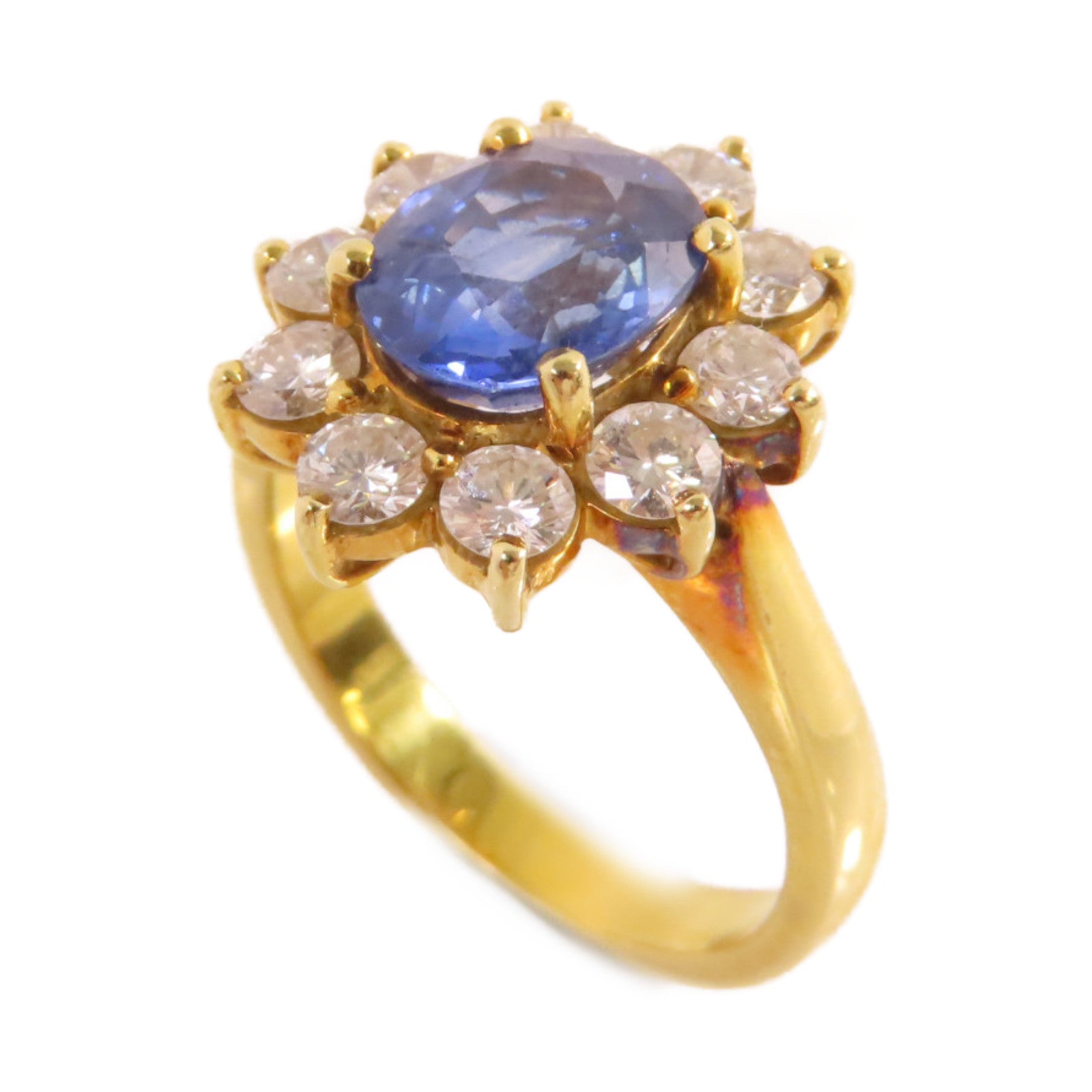 JEWELRY 18K黃金/藍寶石/鑽石Sapphire Diamond Ring戒指US#7.25