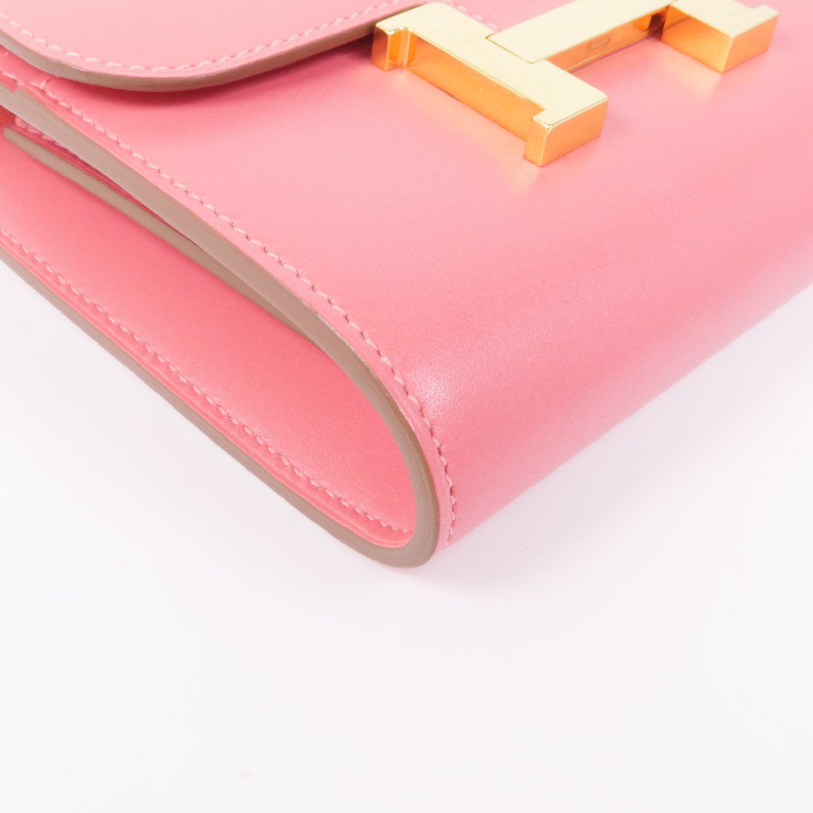 HERMES Swift皮革Constance Wallet金扣錢包U5 Rose Lipstick