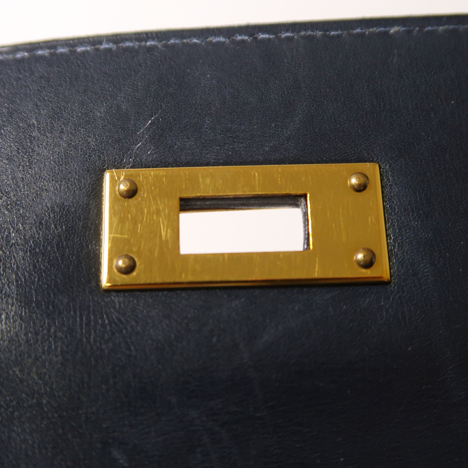 HERMES Box Calf皮革Kelly 32金釦手挽肩背兩用袋深藍色
