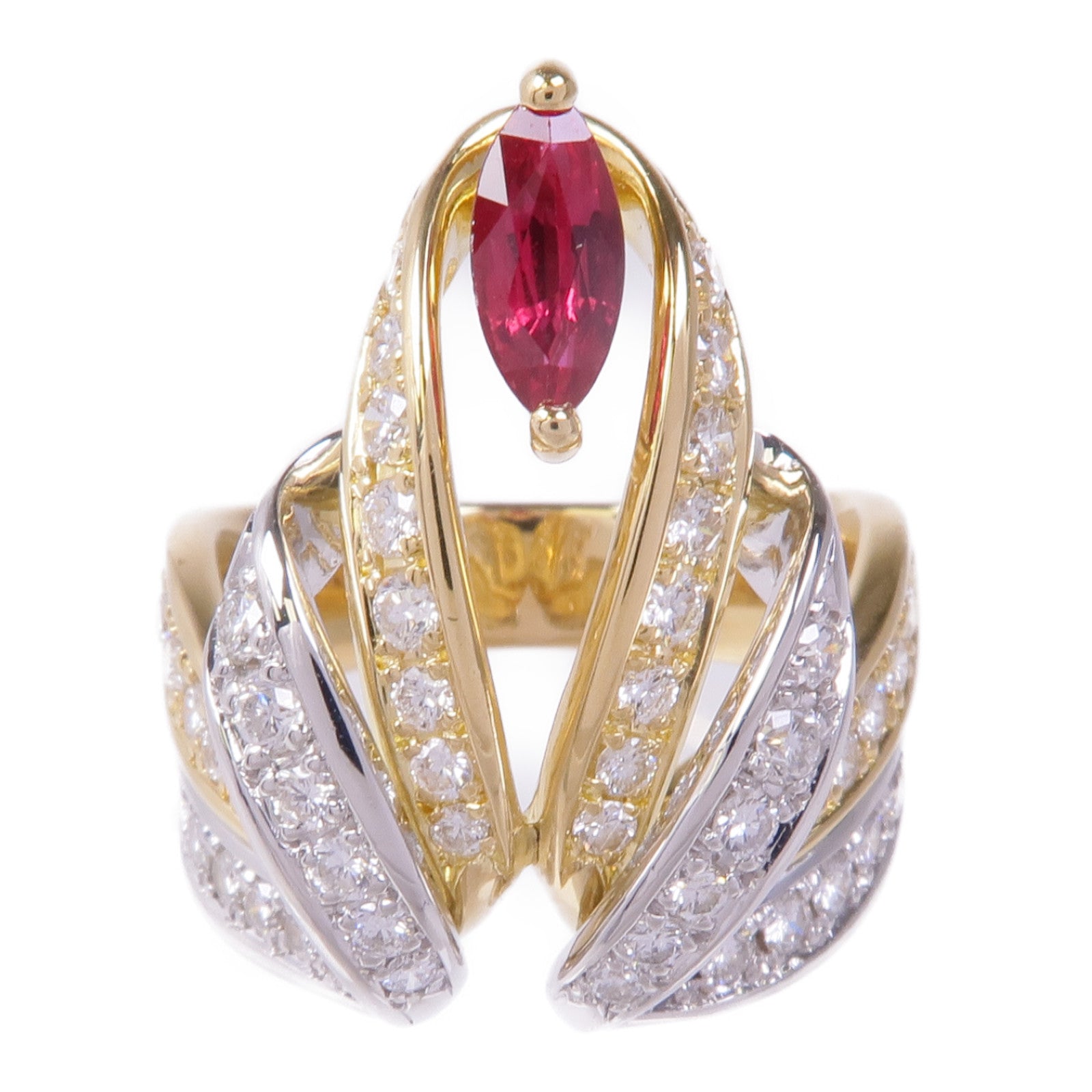 JEWELRY 18K黃金/PT900鉑金Ruby Diamond Ring紅寶石/鑽石戒指US#7.75