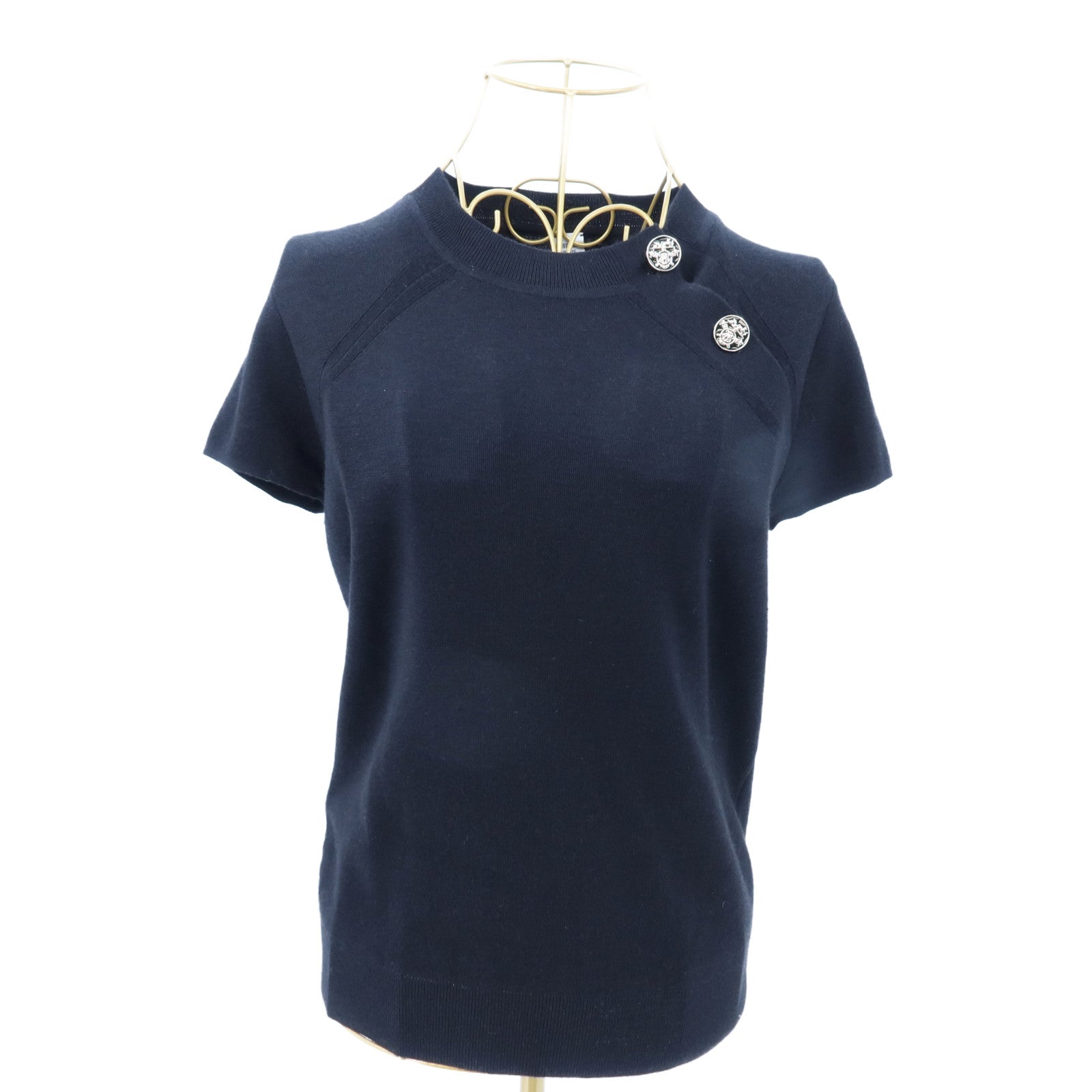 HERMES Cashmere/Silk Ex-Libris Short Sleeve Knitwear針織