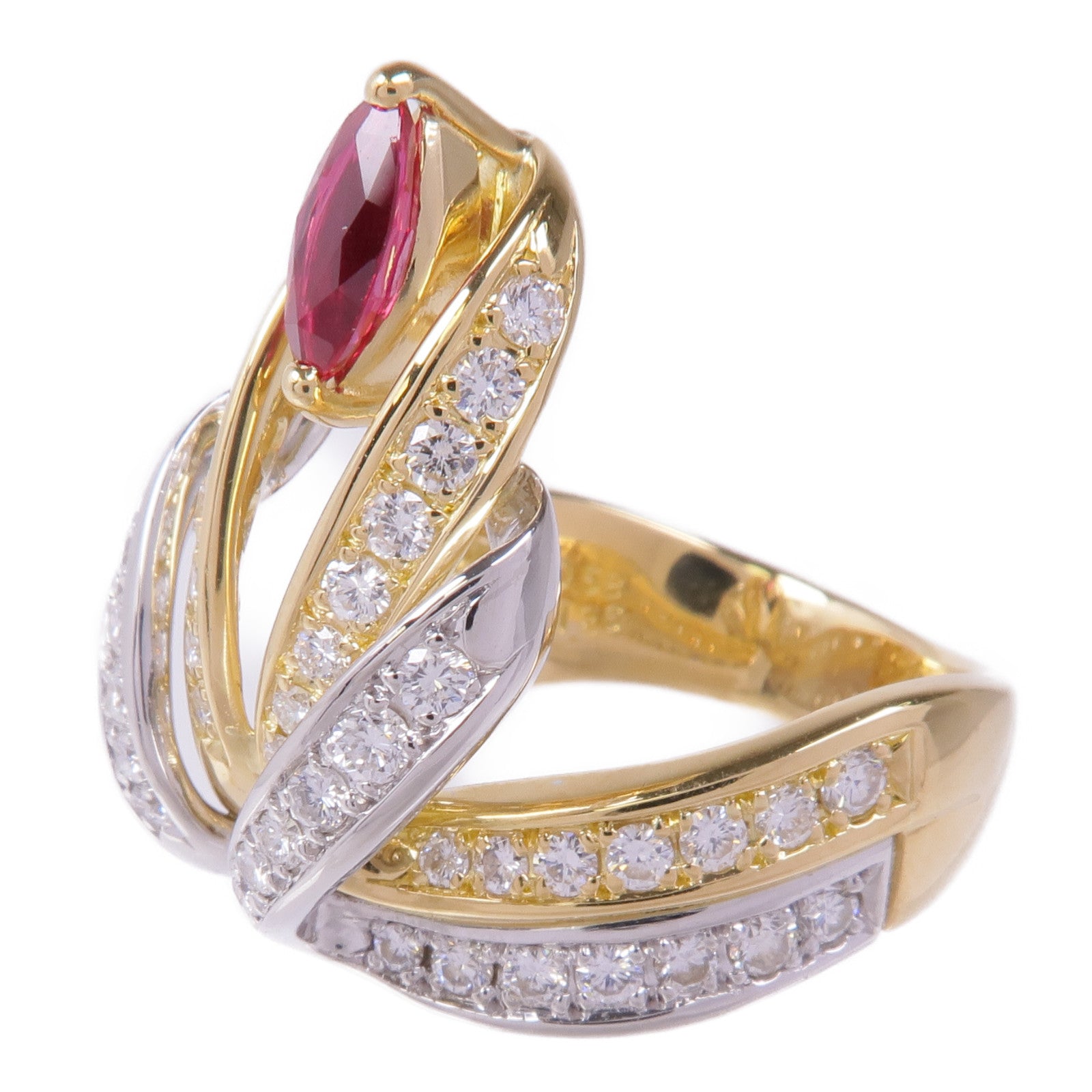 JEWELRY 18K黃金/PT900鉑金Ruby Diamond Ring紅寶石/鑽石戒指US#7.75