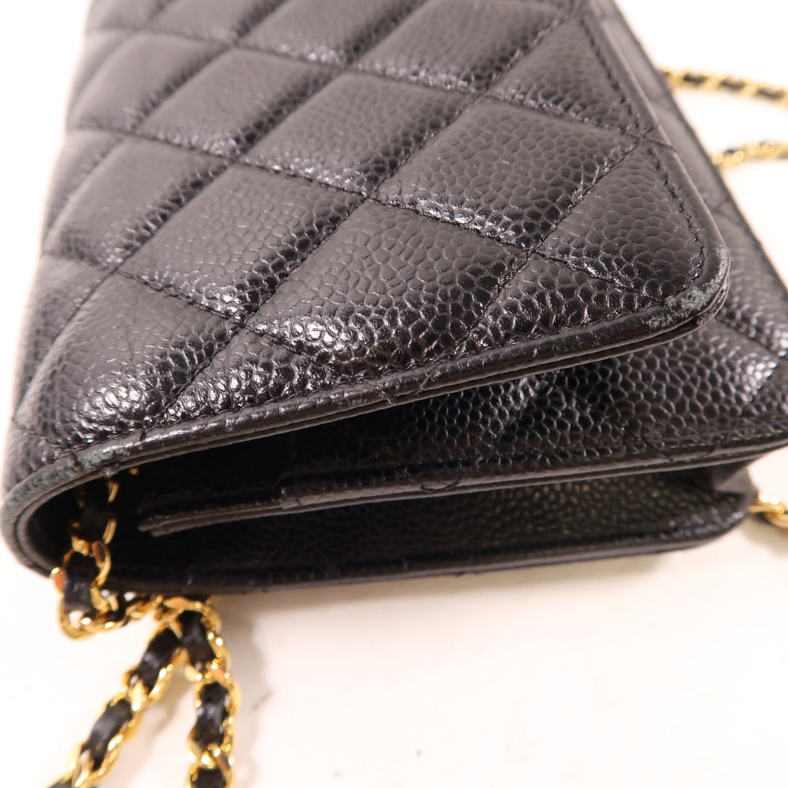 CHANEL 牛皮皮革Wallet On Chain金扣鏈帶肩背袋黑色