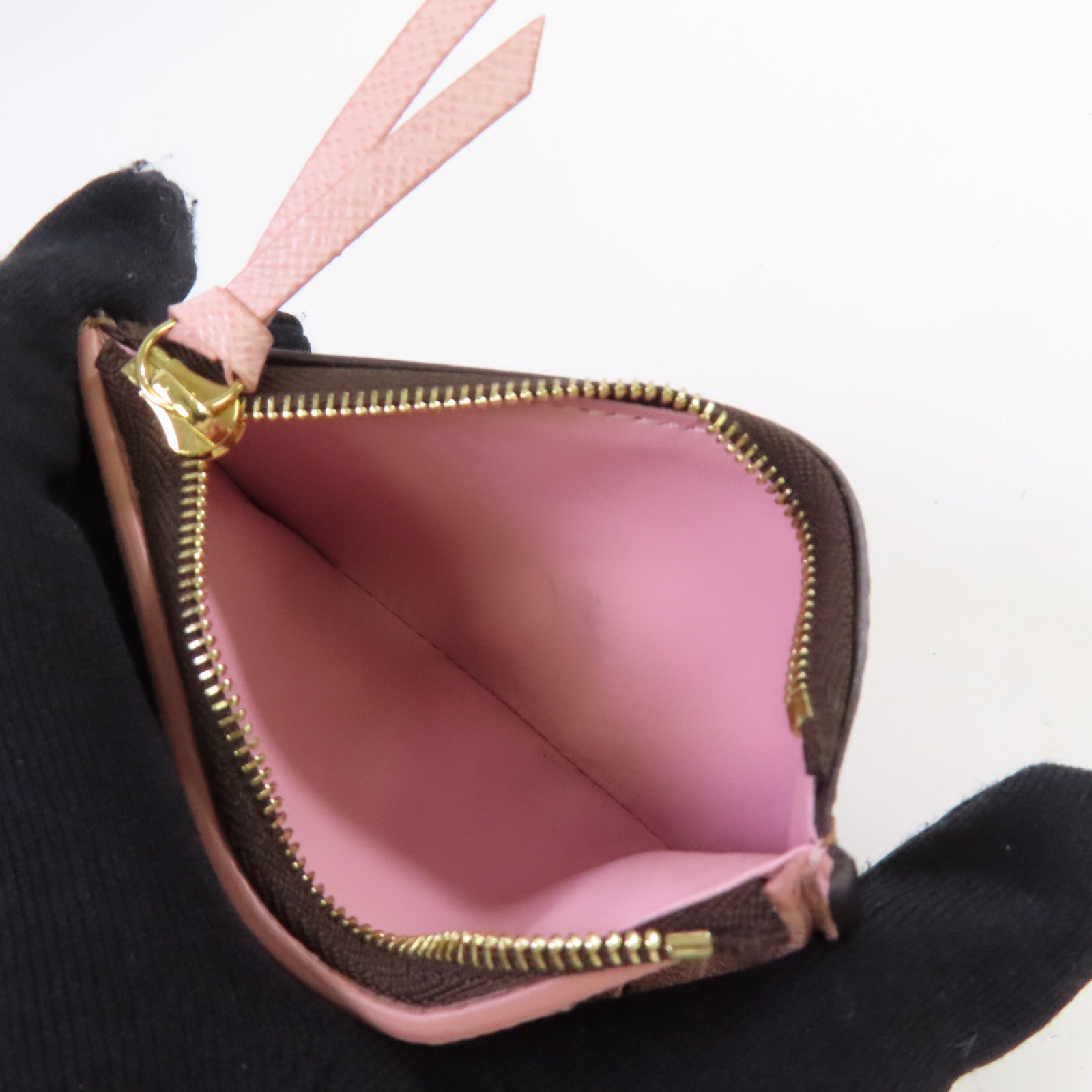 LOUIS VUITTON Damier Ebene Victorine Wallet金扣短錢包啡色/粉紅色