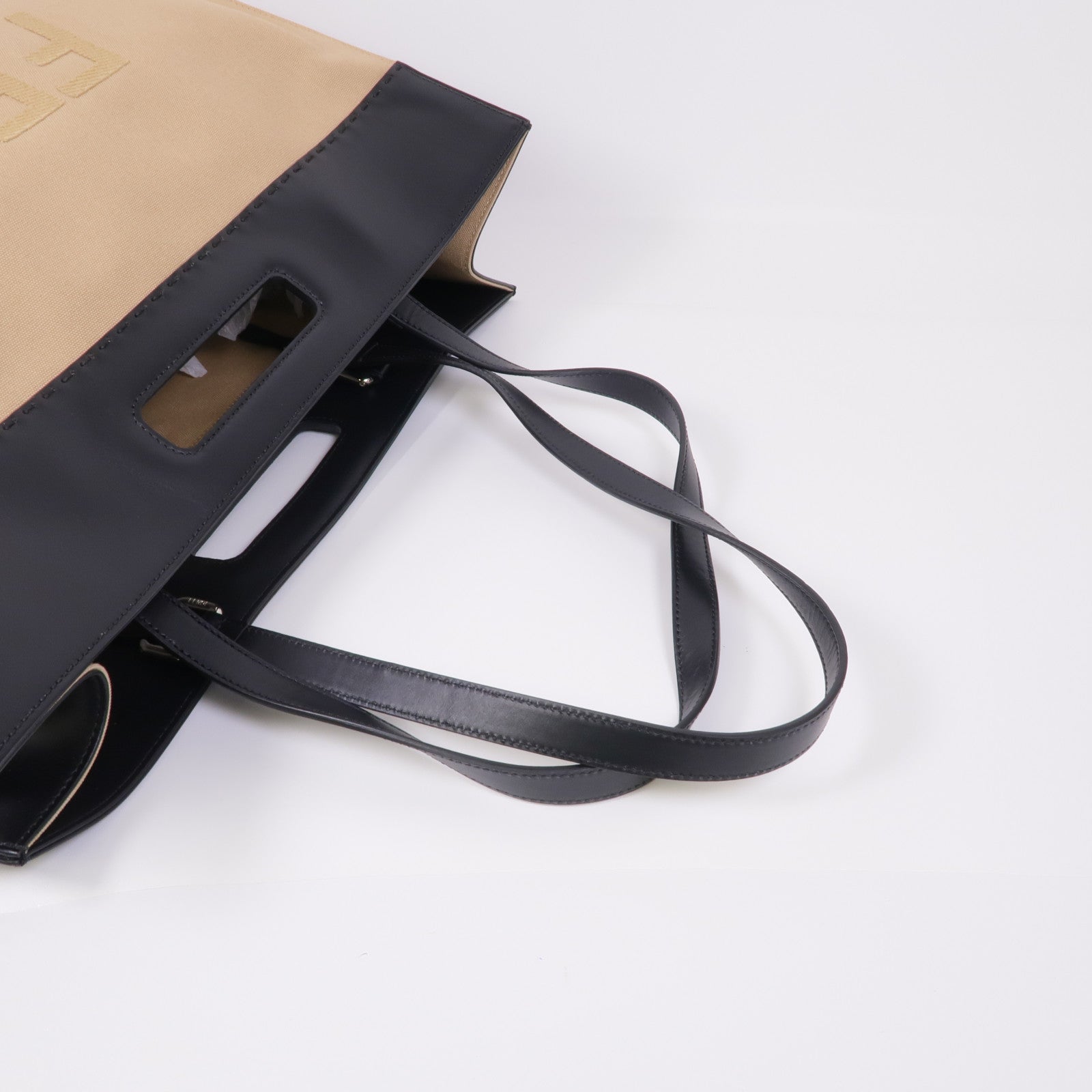 FENDI 牛皮皮革/帆布2way Shoulder Bag銀扣手挽肩背兩用袋