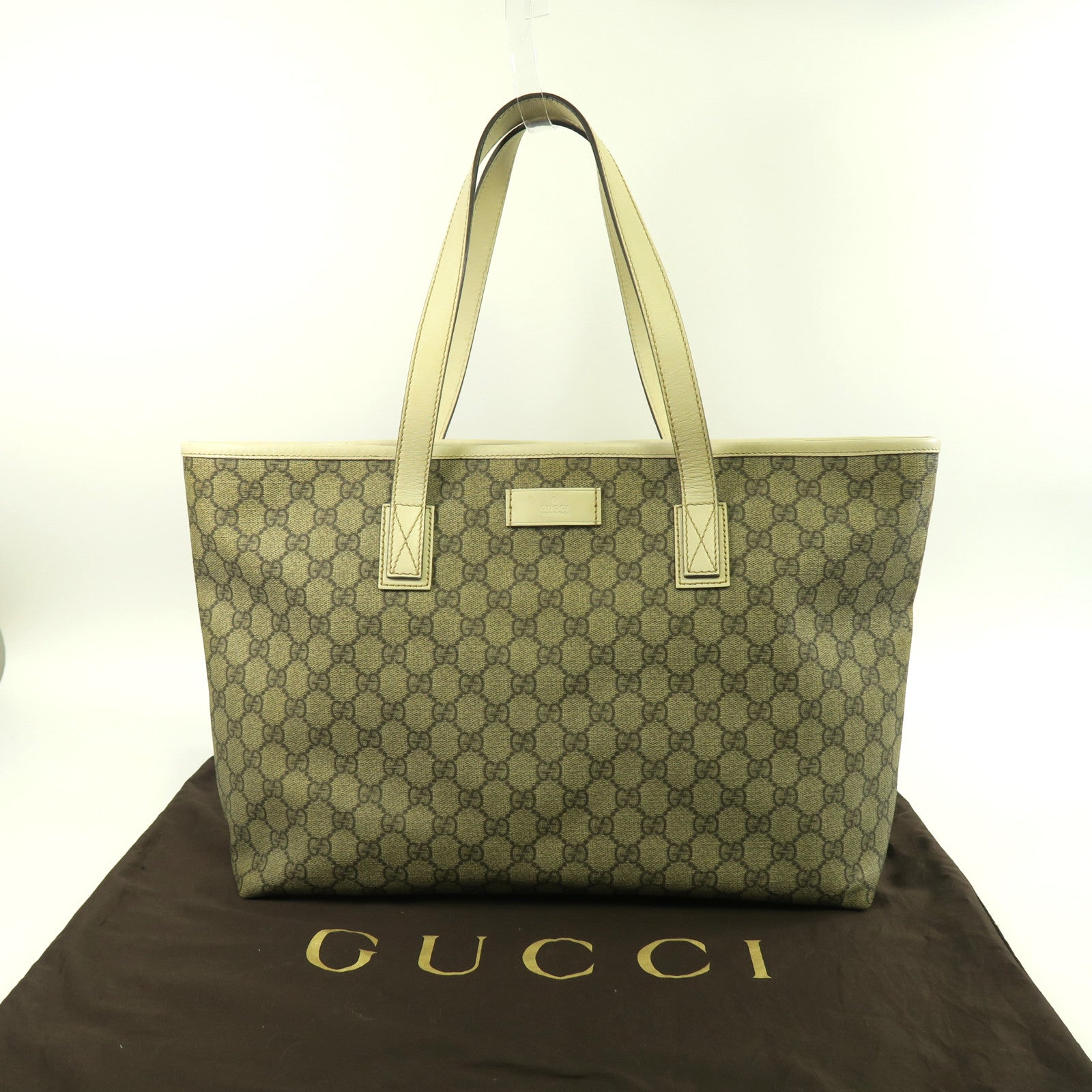 GUCCI 【激減優惠】塗層帆布Tote Bag銀扣手挽袋啡色