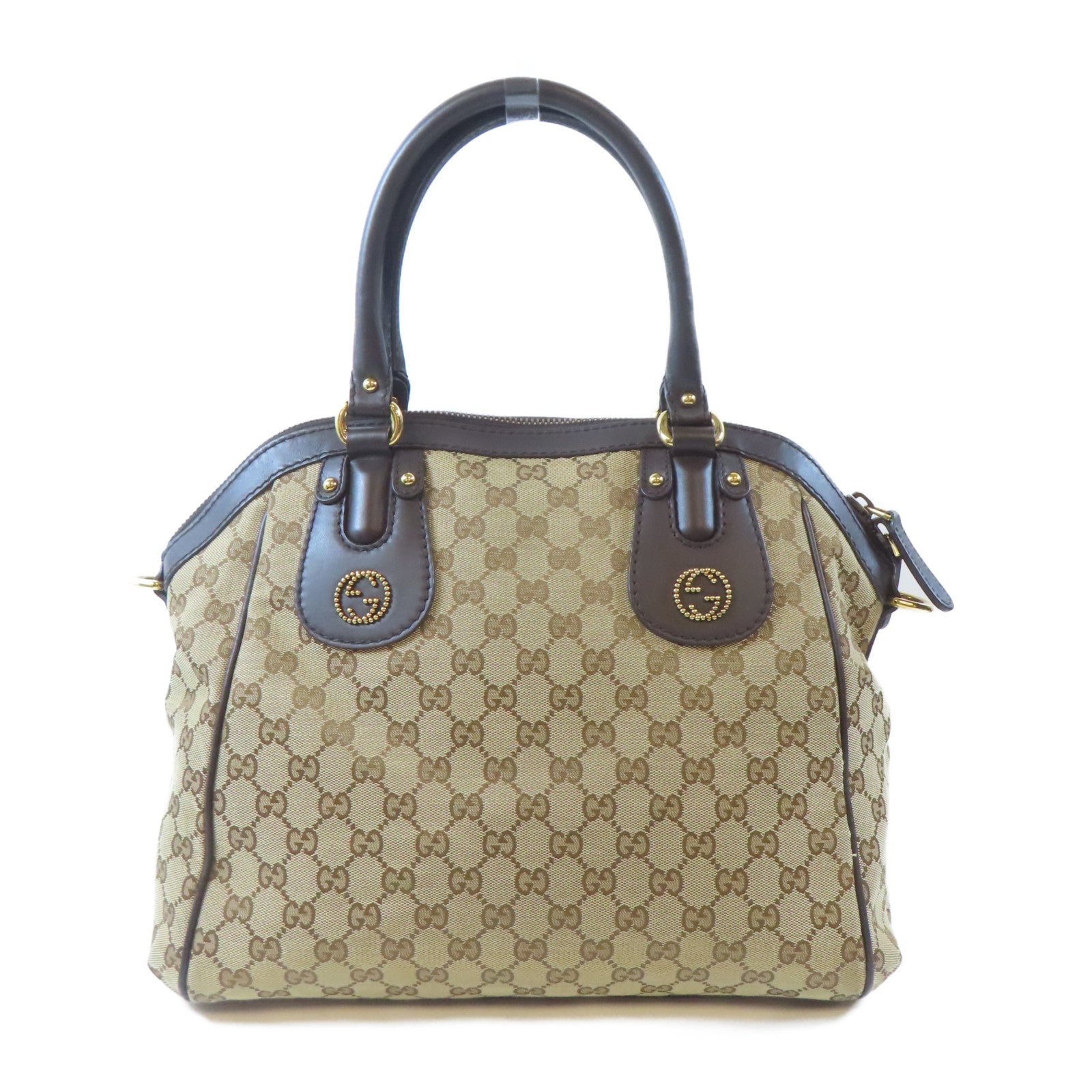 GUCCI 帆布Scarlett金扣手挽肩背兩用袋啡色