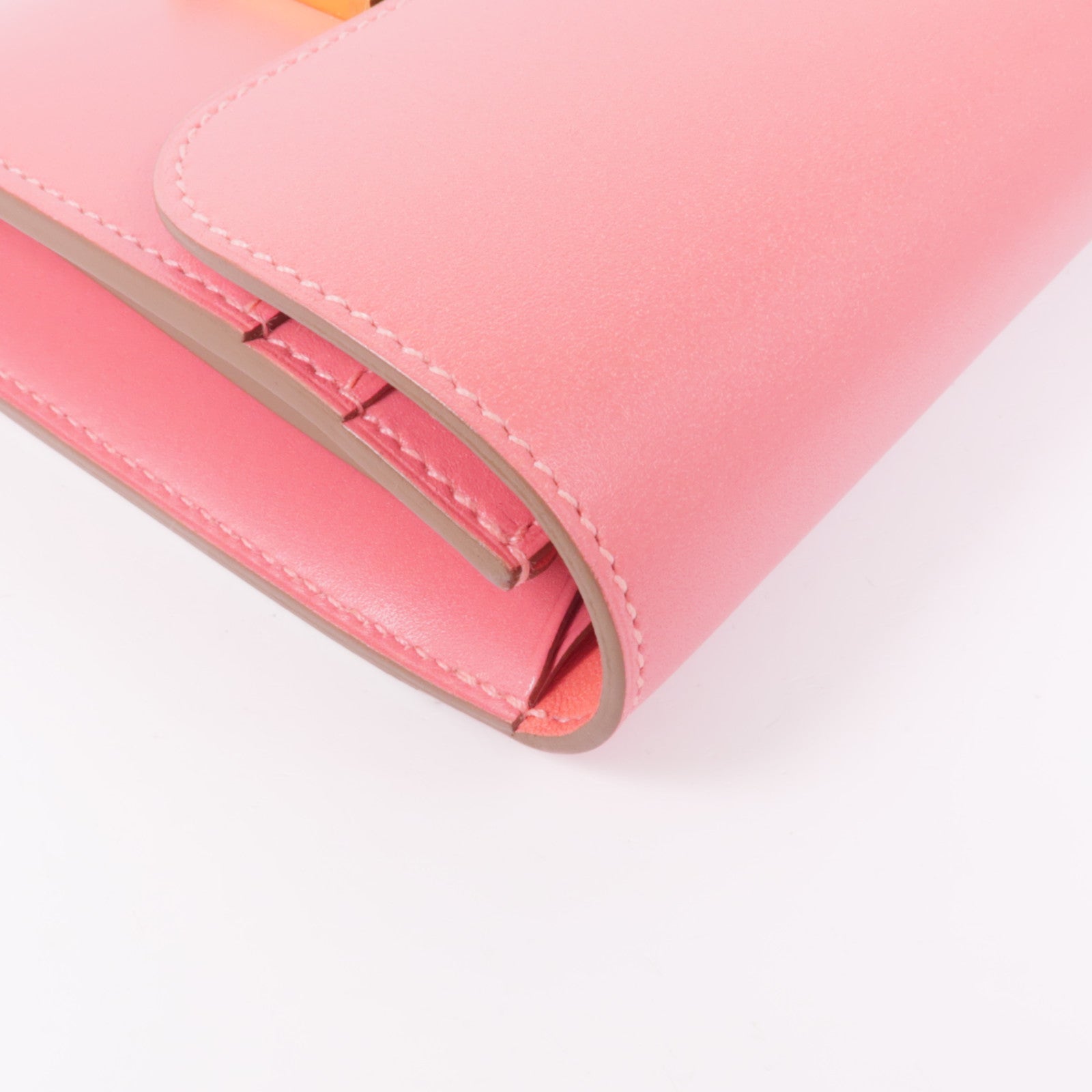 HERMES Swift皮革Constance Wallet金扣錢包U5 Rose Lipstick