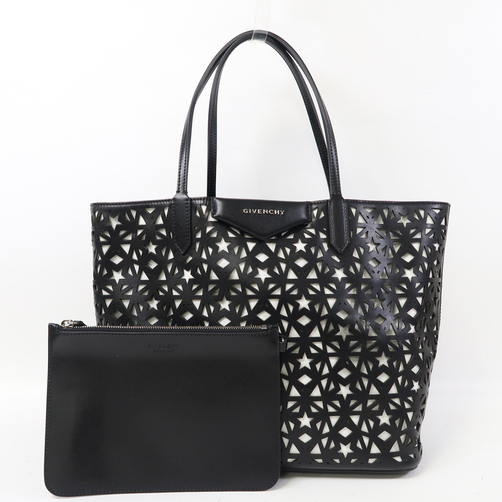 GIVENCHY 牛皮皮革Antigona Shopper銀扣手挽袋黑色