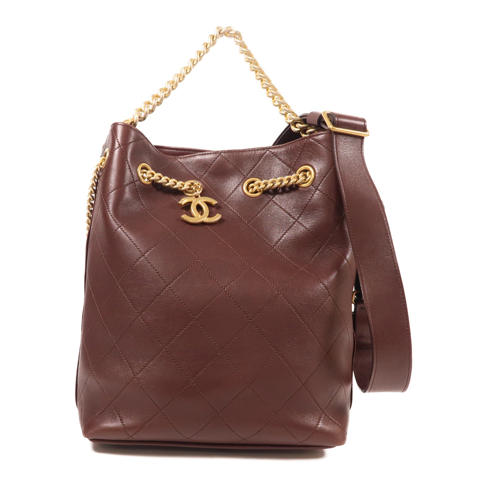 CHANEL 牛皮皮革2 Way Shoulder金扣手挽肩背兩用袋