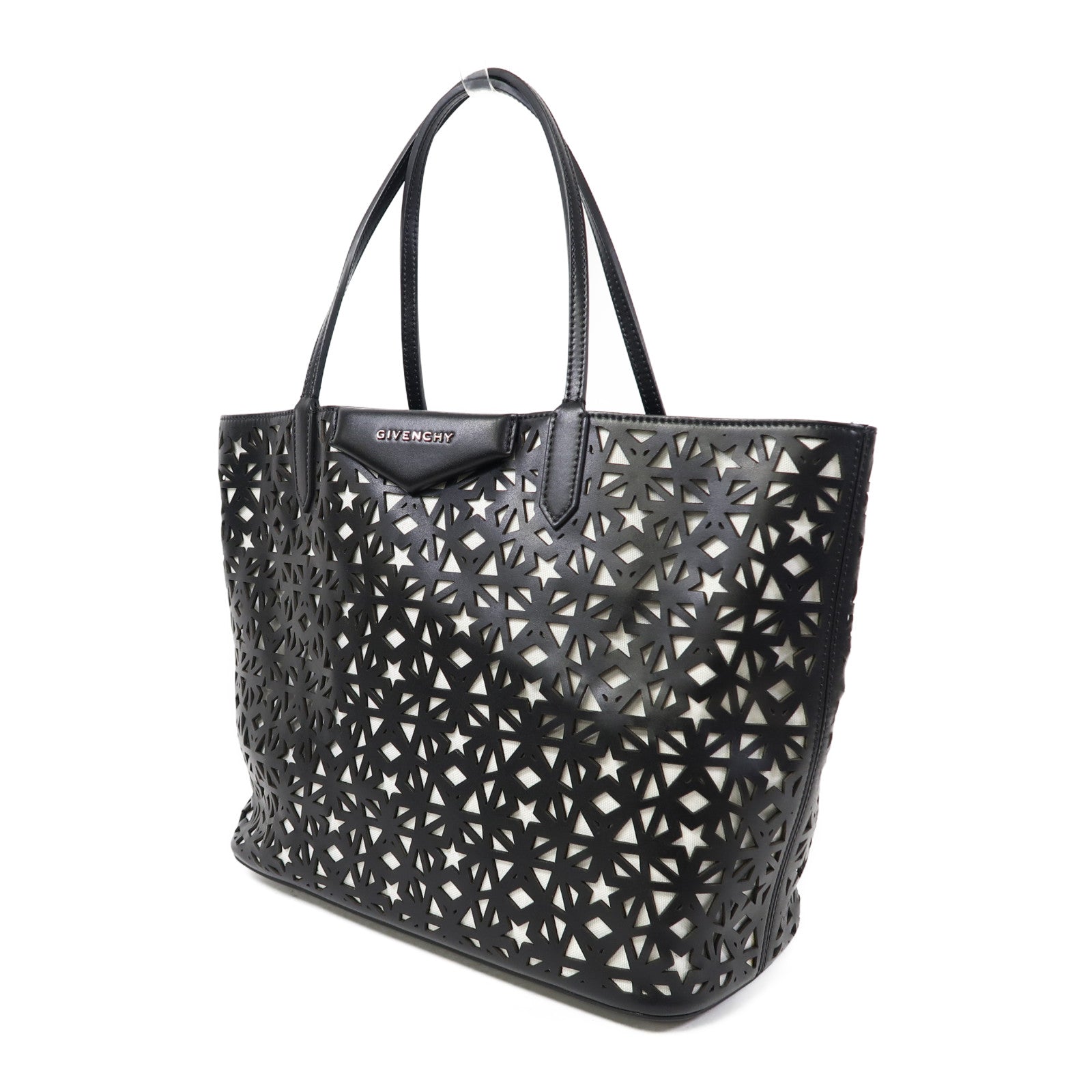 GIVENCHY 牛皮皮革Antigona Shopper銀扣手挽袋黑色
