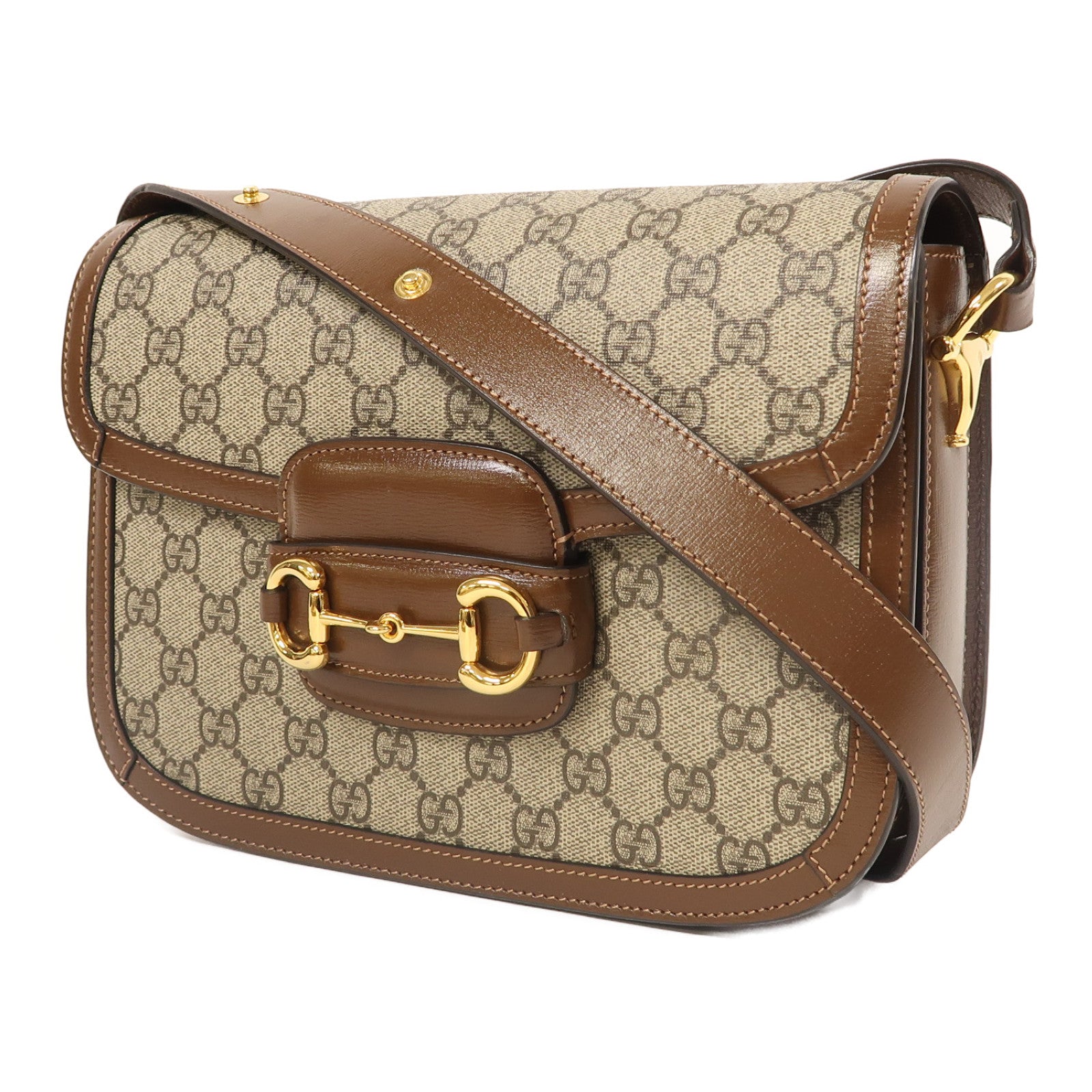 GUCCI 塗層帆布Horsebit 1955金扣肩背袋啡色