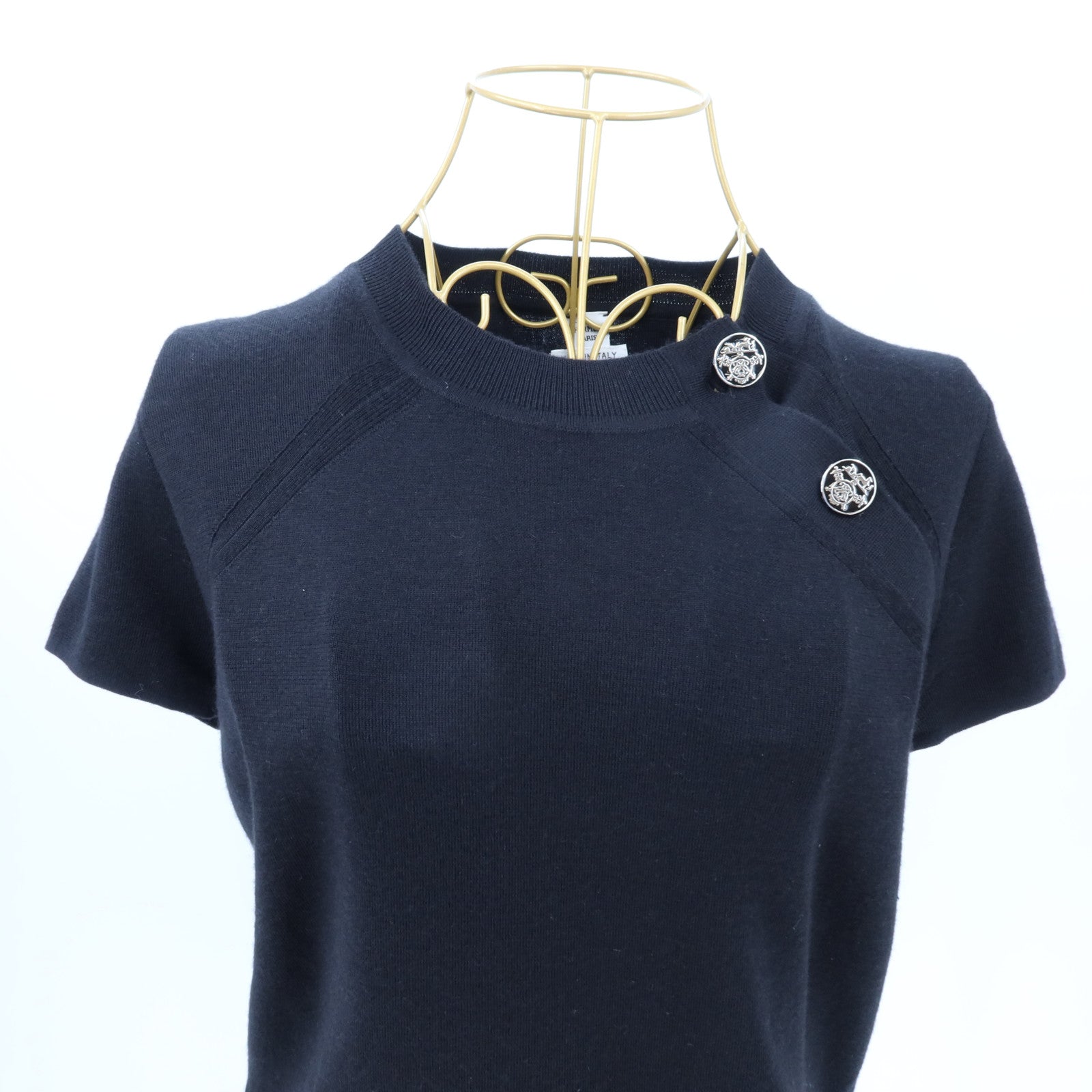 HERMES Cashmere/Silk Ex-Libris Short Sleeve Knitwear針織