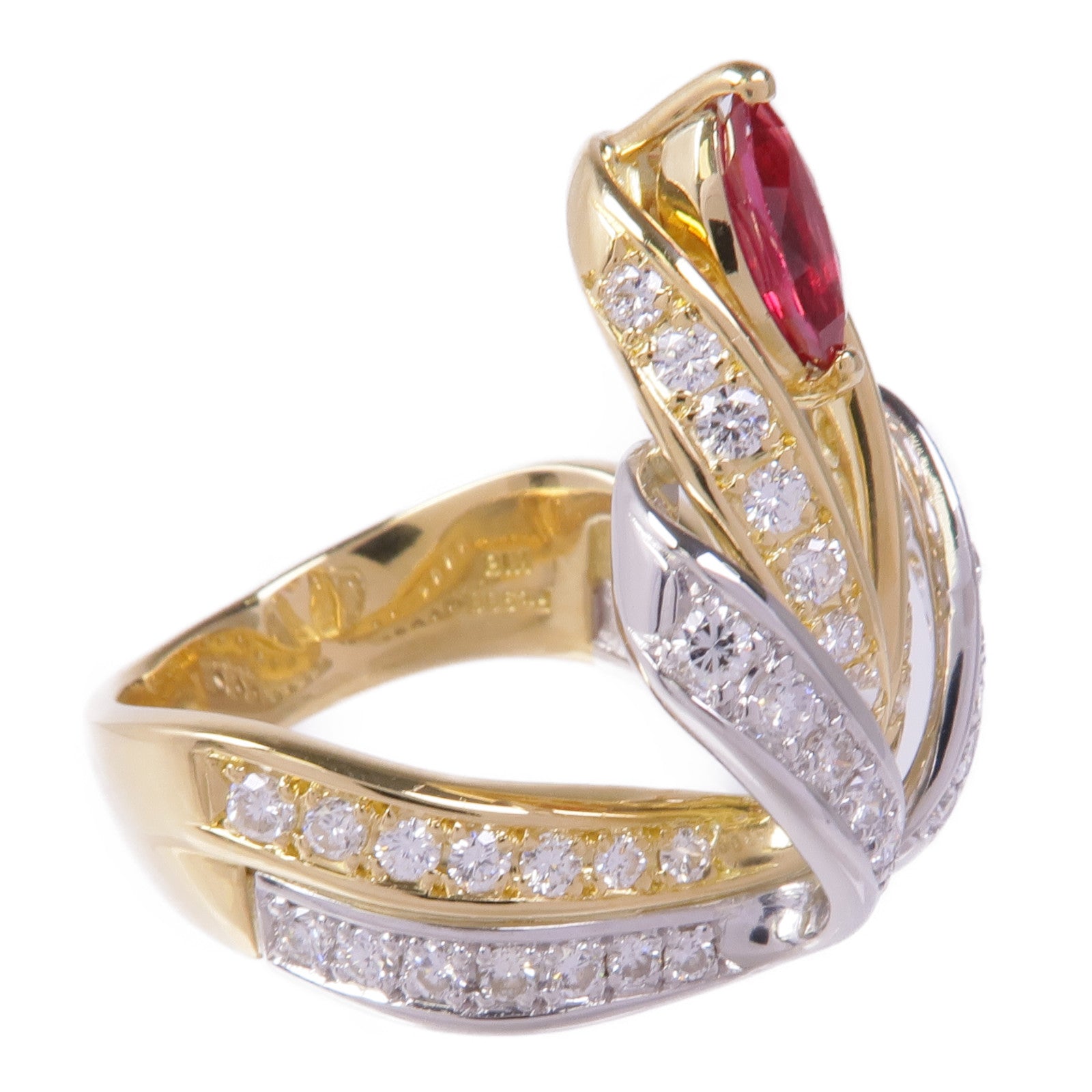 JEWELRY 18K黃金/PT900鉑金Ruby Diamond Ring紅寶石/鑽石戒指US#7.75
