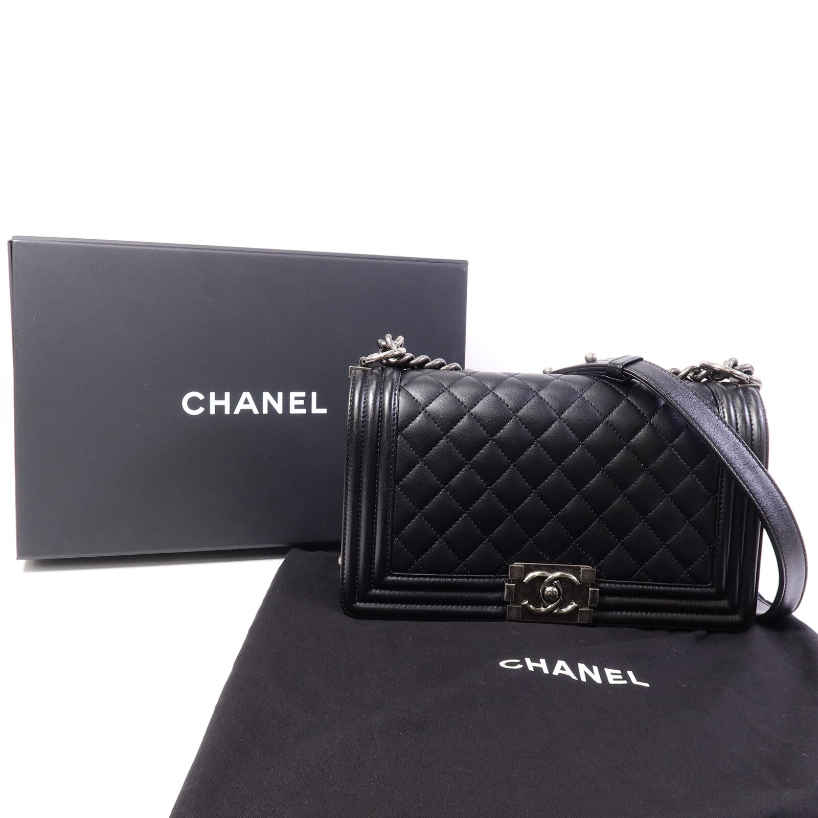 CHANEL 羊皮皮革Boy 25鏈帶手挽肩背兩用袋