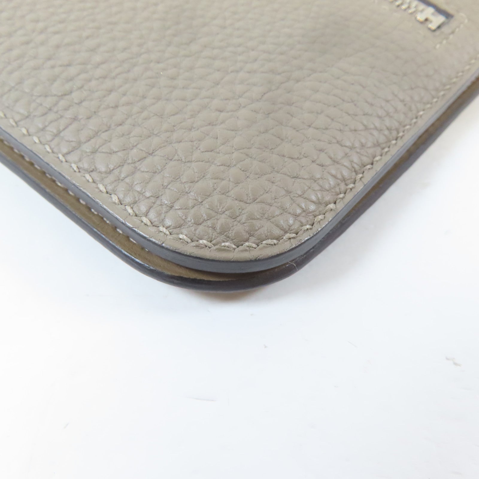 HERMES Clemence皮革Dogon MM銀扣長錢包Etoupe大象灰