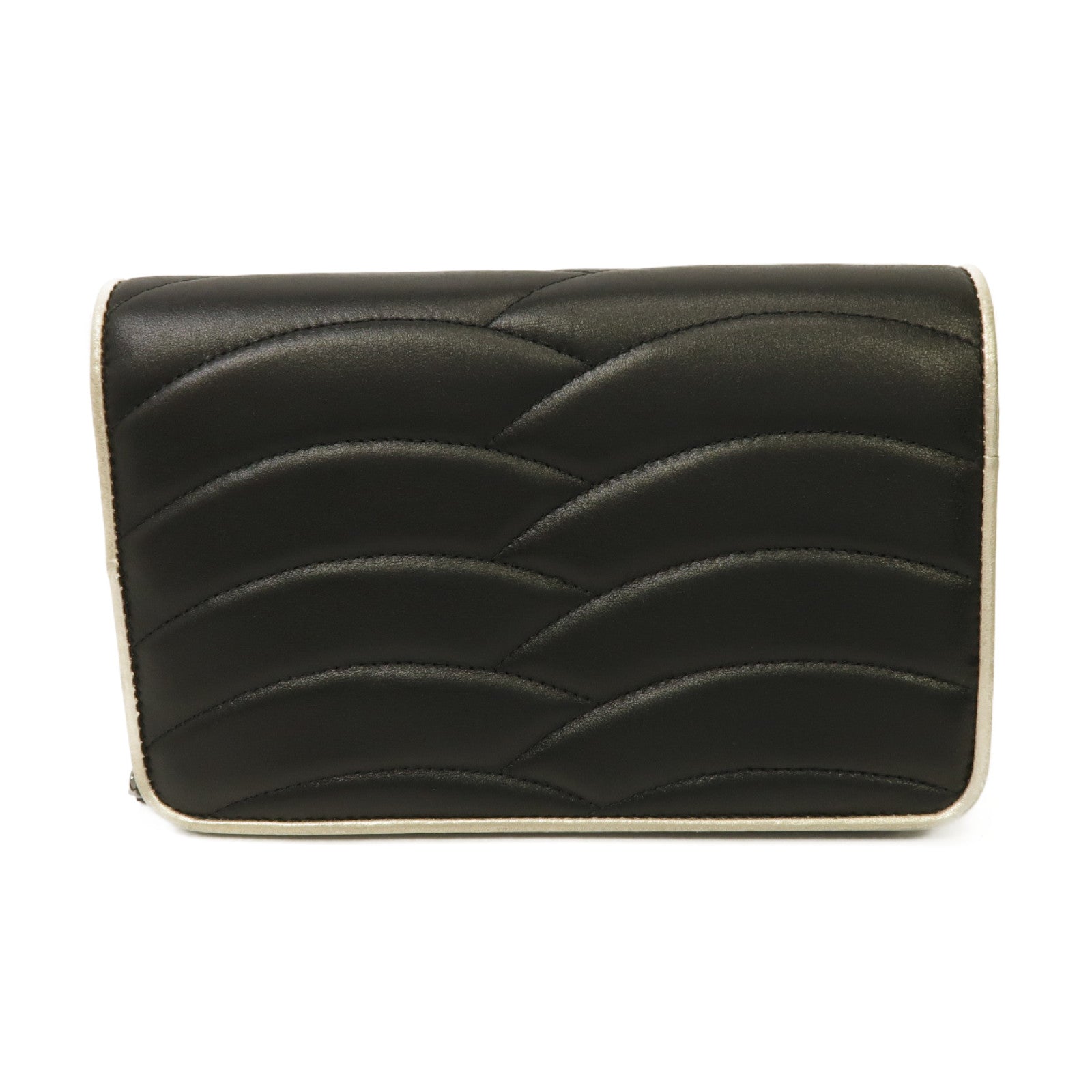 CHANEL 羊皮皮革Wallet On Chain Shoulder Bag銀扣鏈帶肩背袋黑色