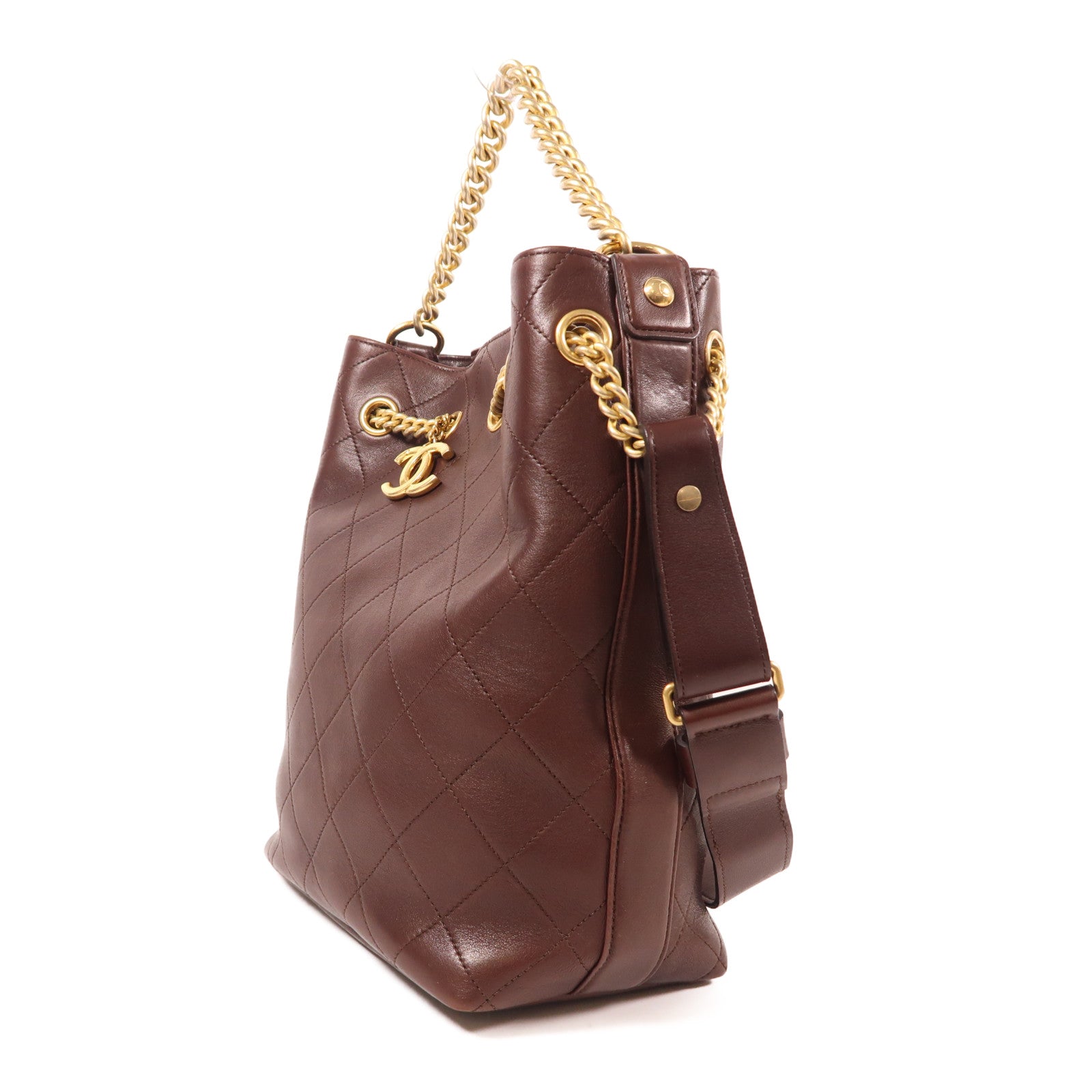 CHANEL 牛皮皮革2 Way Shoulder金扣手挽肩背兩用袋