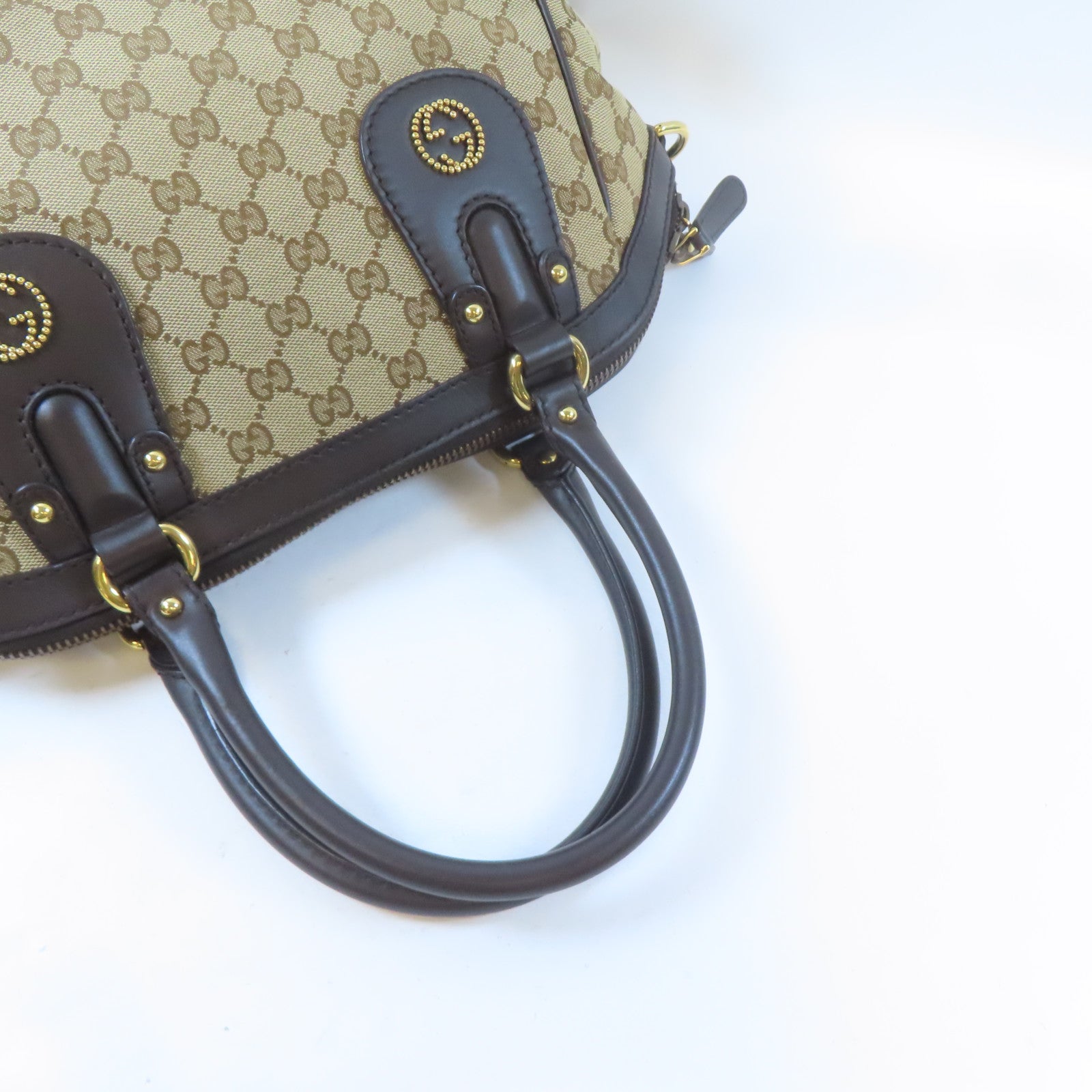 GUCCI 帆布Scarlett金扣手挽肩背兩用袋啡色