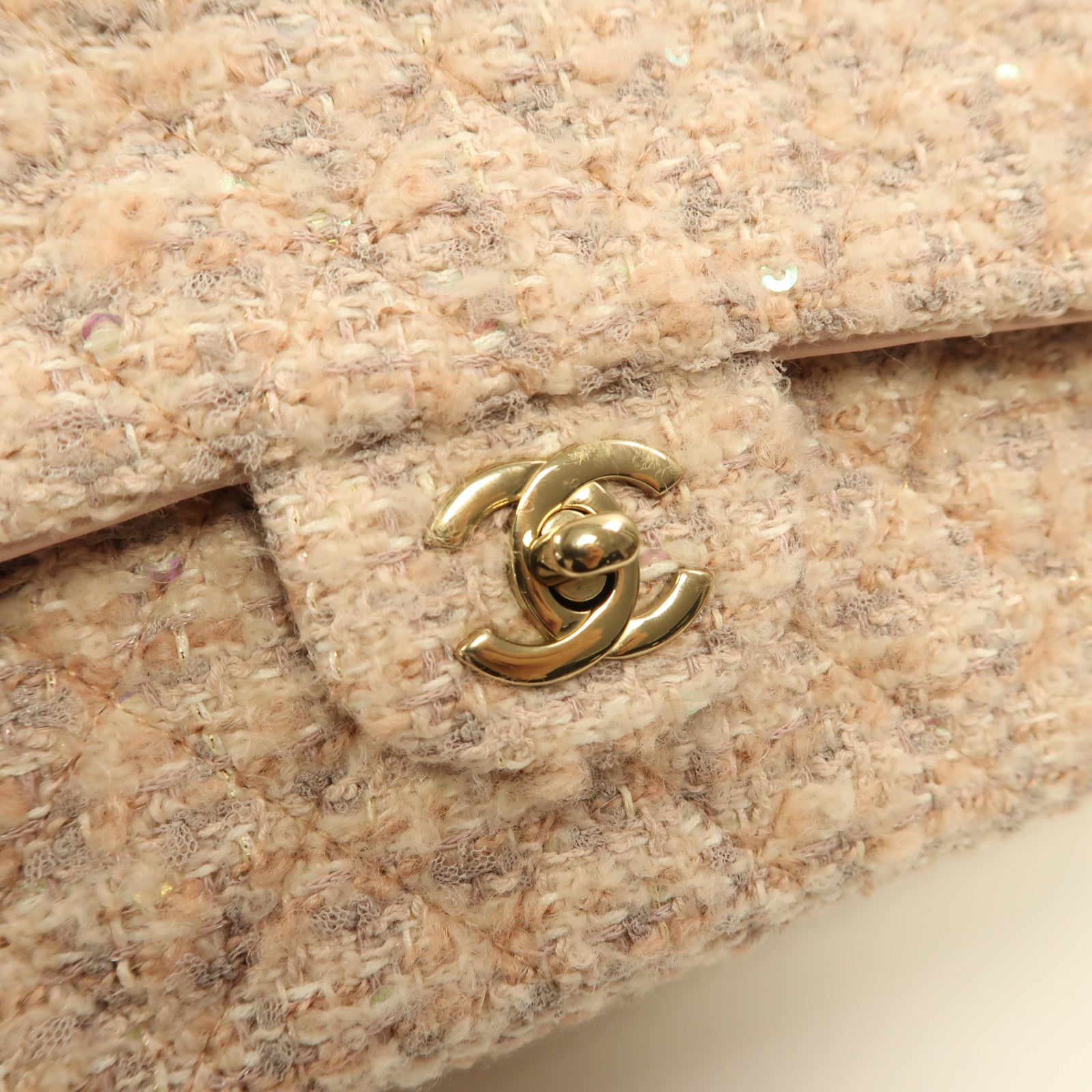 CHANEL 斜紋軟呢Classic 25金扣鏈帶肩背袋粉紅色