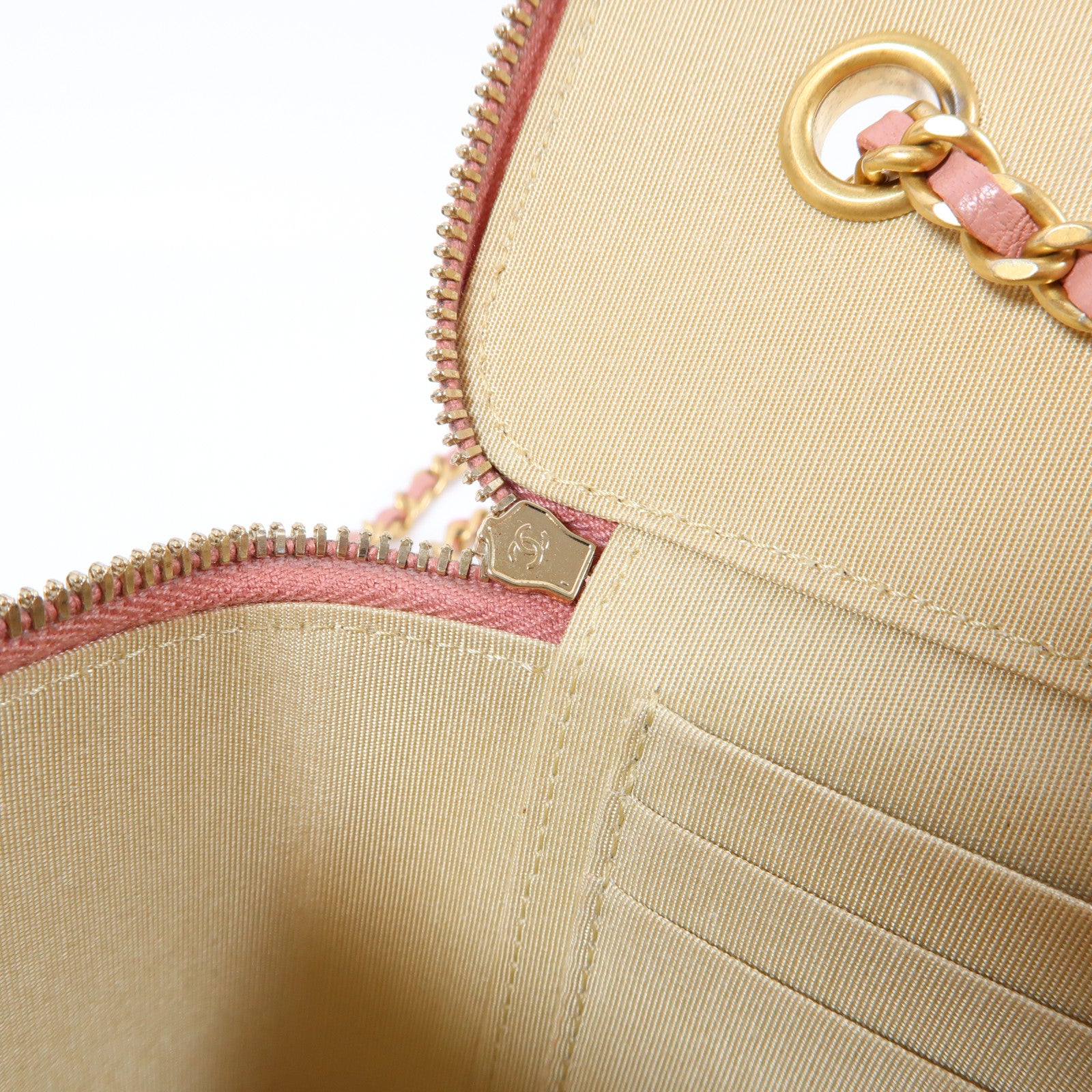 CHANEL 菱格羊皮皮革Chain Shoulder Bag金扣鏈帶肩背袋粉紅色