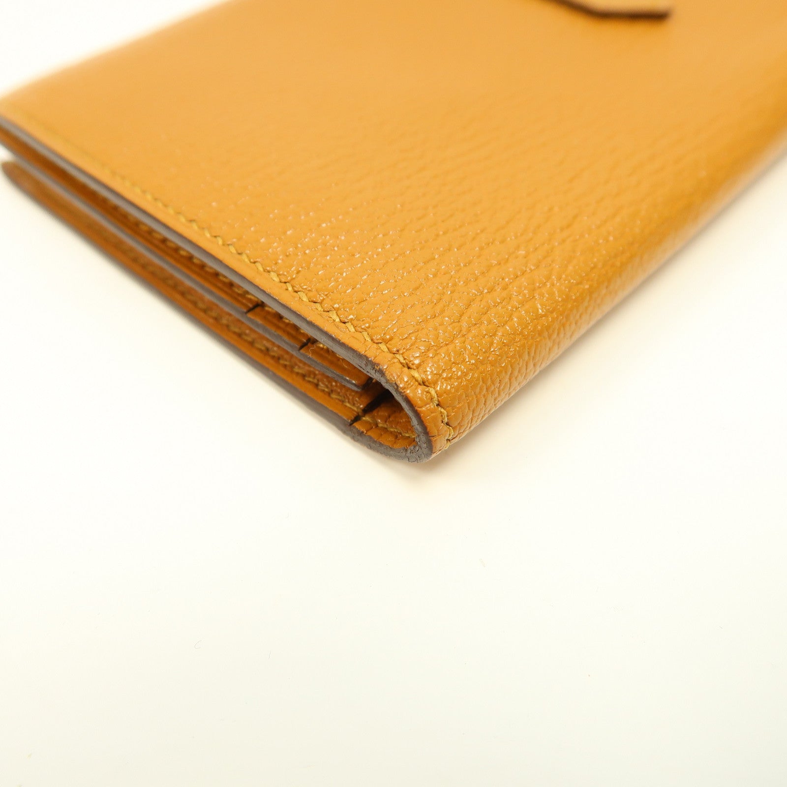 HERMES Chevre皮革Bearn Wallet銀扣長錢包Caramel/焦糖色