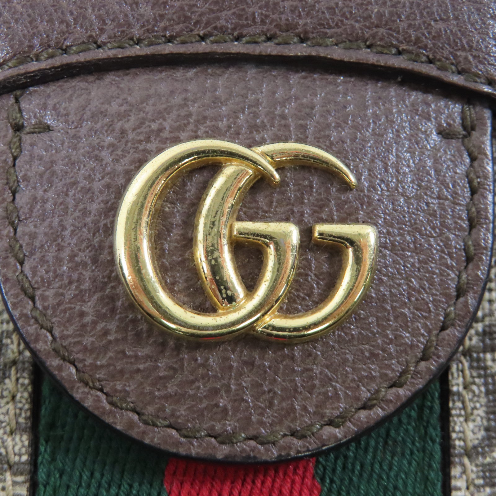 GUCCI 【激減優惠】塗層帆布/牛皮皮革Chain Shoulder金扣鏈帶肩背袋啡色