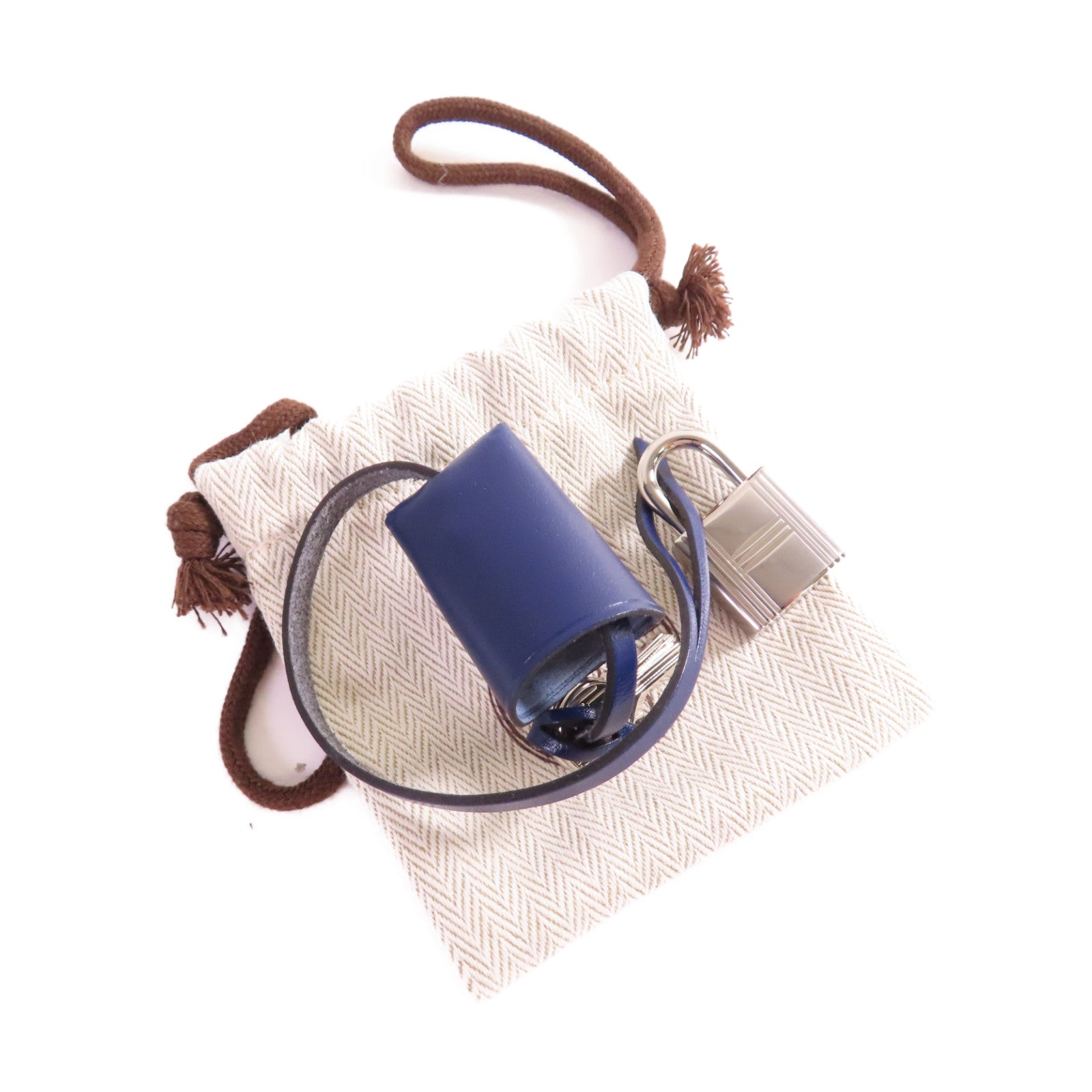 HERMES Brides De Gala Toile H帆布Herbag Zip Retourne PM銀扣手挽肩背兩用袋寶藍色/白色