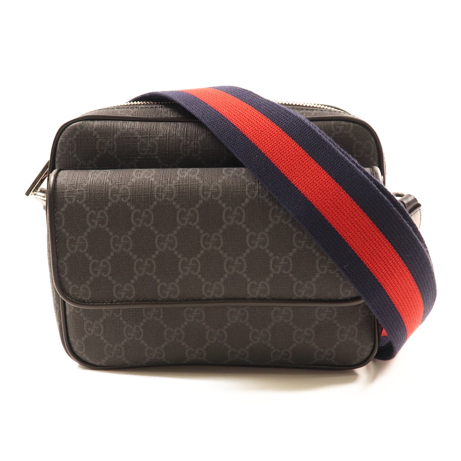 GUCCI 塗層帆布Crossbody Bag銀扣肩背袋