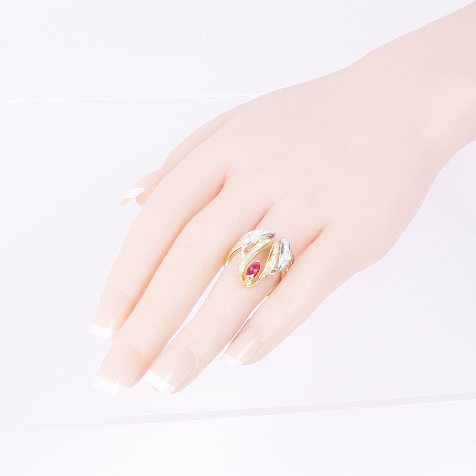 JEWELRY 18K黃金/PT900鉑金Ruby Diamond Ring紅寶石/鑽石戒指US#7.75