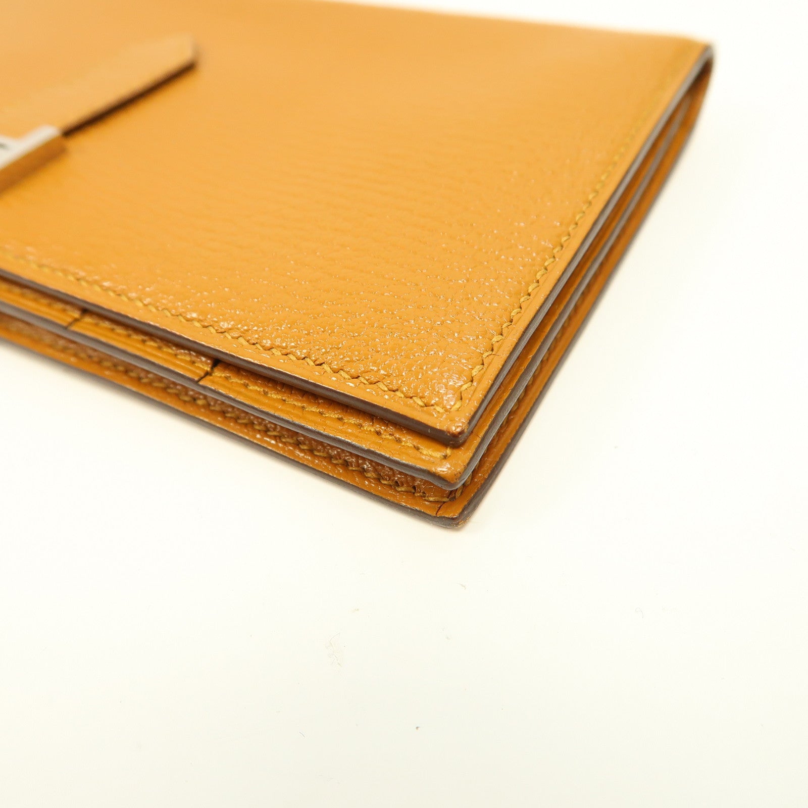 HERMES Chevre皮革Bearn Wallet銀扣長錢包Caramel/焦糖色