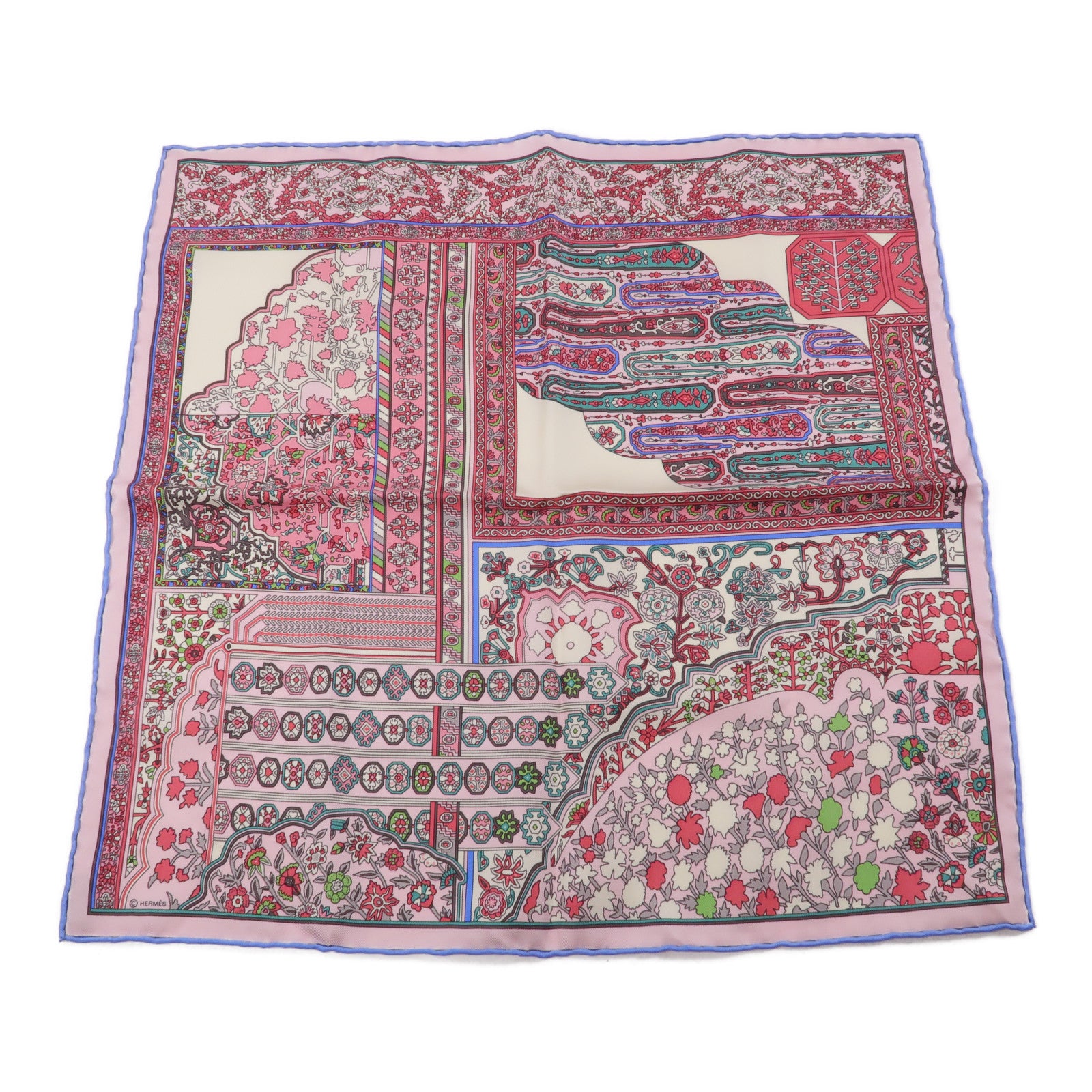HERMES 絲質Scarf絲巾粉紅色/藍色/白色