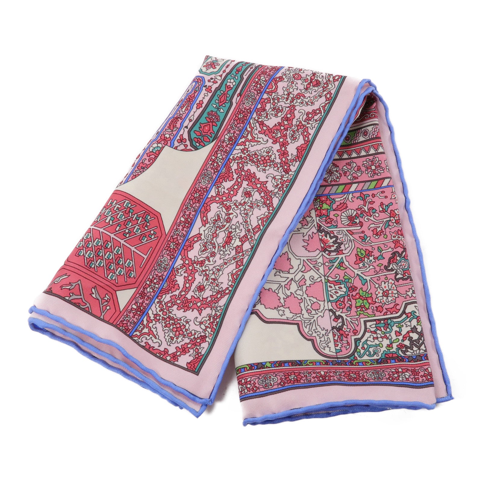 HERMES 絲質Scarf絲巾粉紅色/藍色/白色