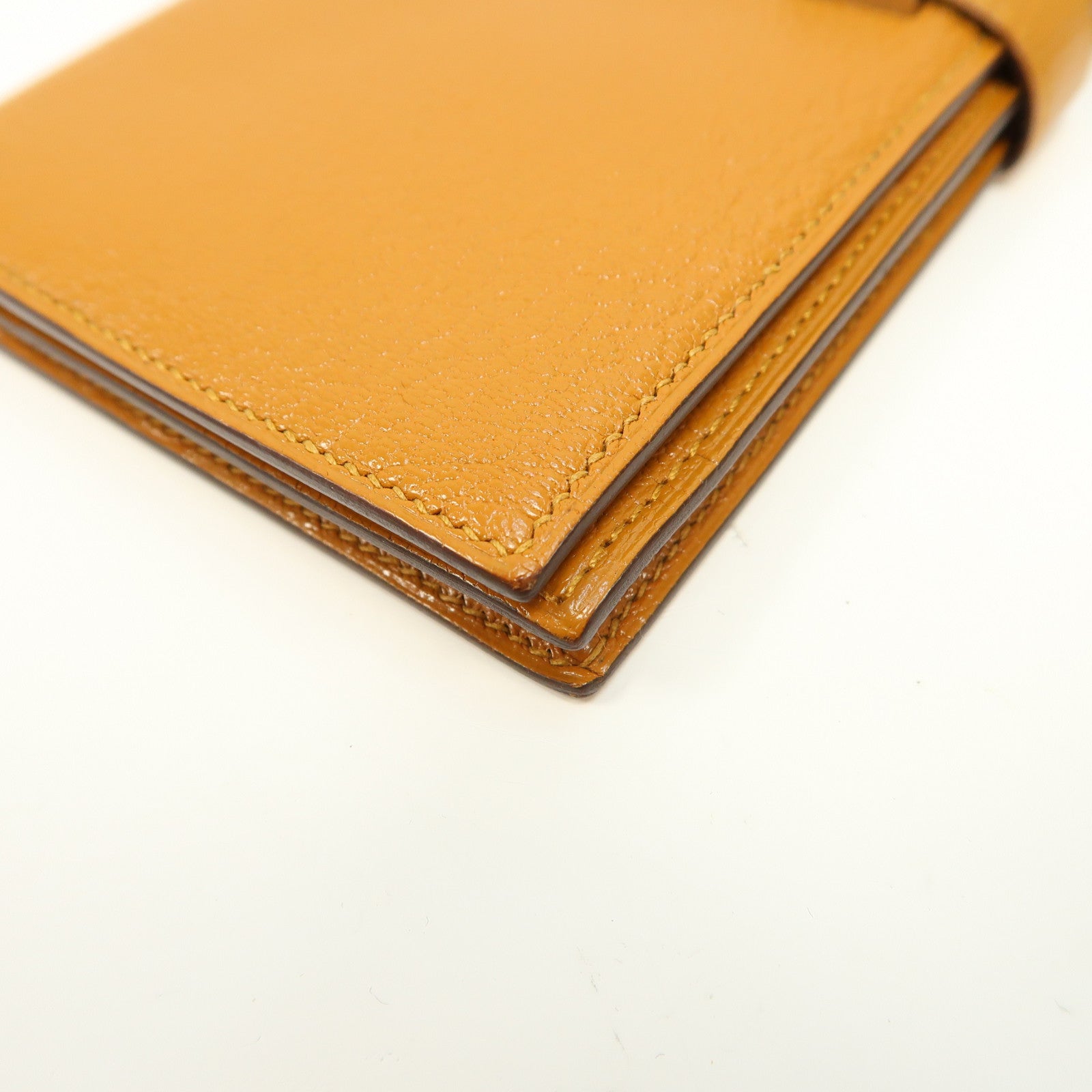 HERMES Chevre皮革Bearn Wallet銀扣長錢包Caramel/焦糖色