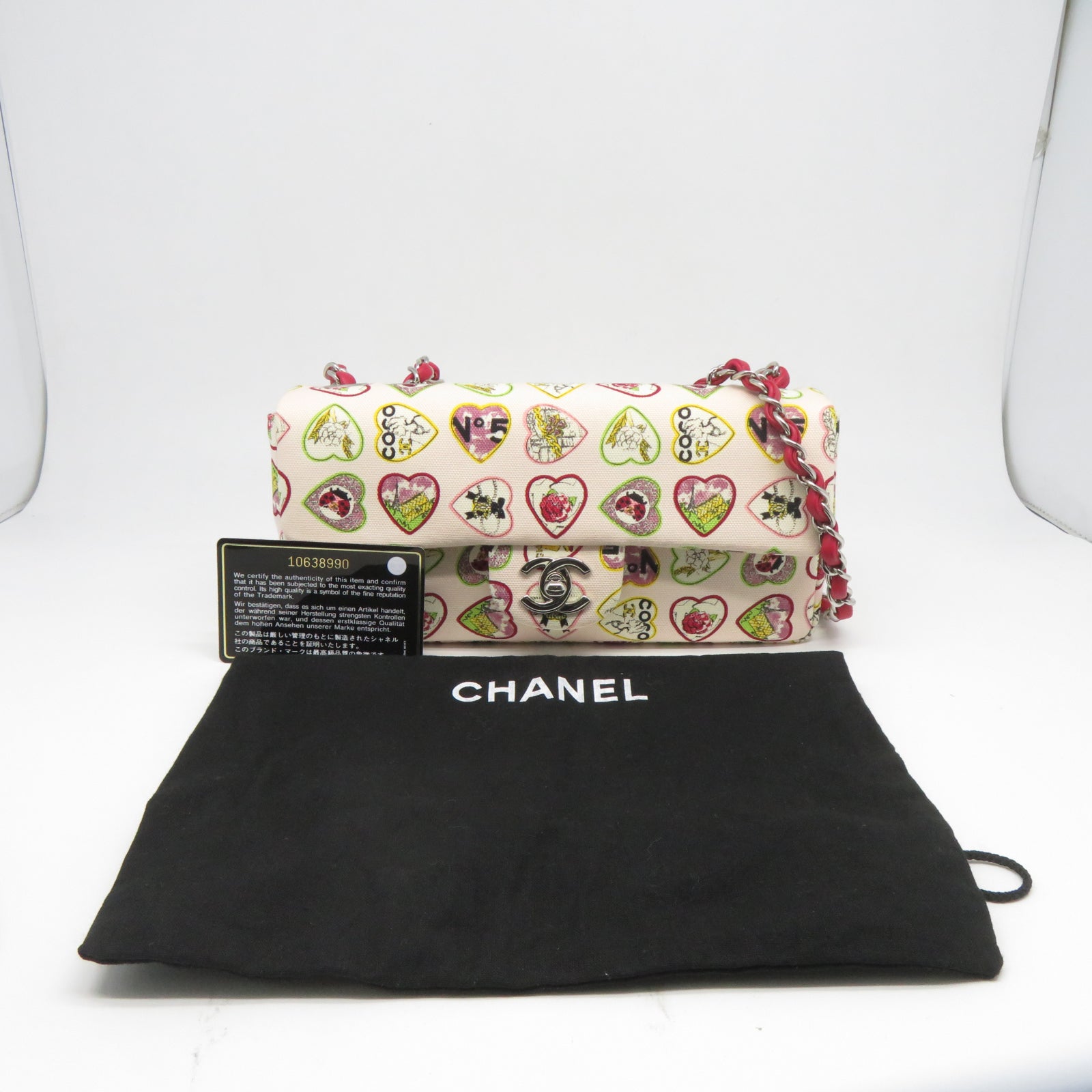 CHANEL 【激減優惠】帆布CoCo Chain Shoulder銀扣鏈帶肩背袋米色/紅色