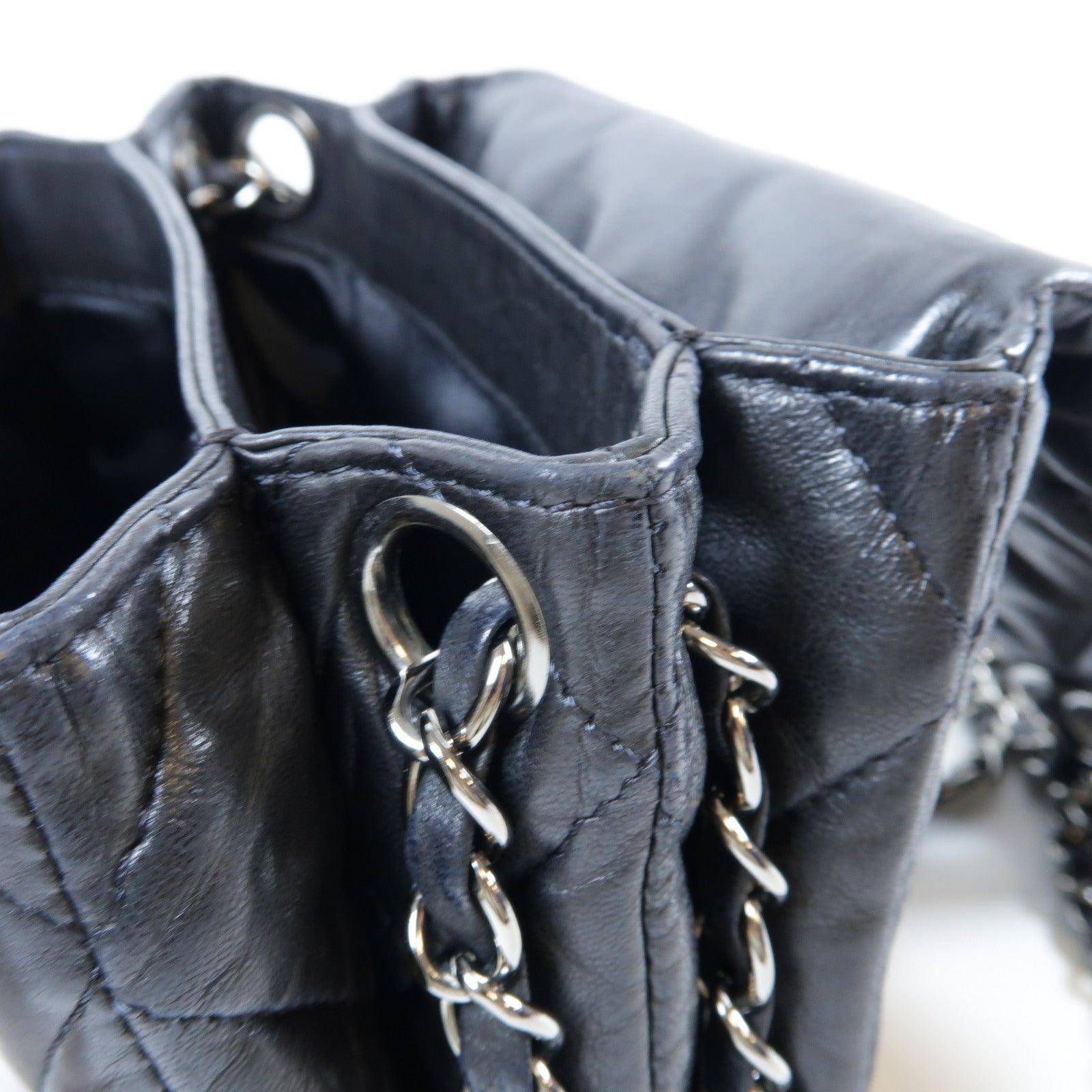 CHANEL 菱格牛皮皮革Chain Shoulder Bag銀扣鏈帶肩背袋黑色