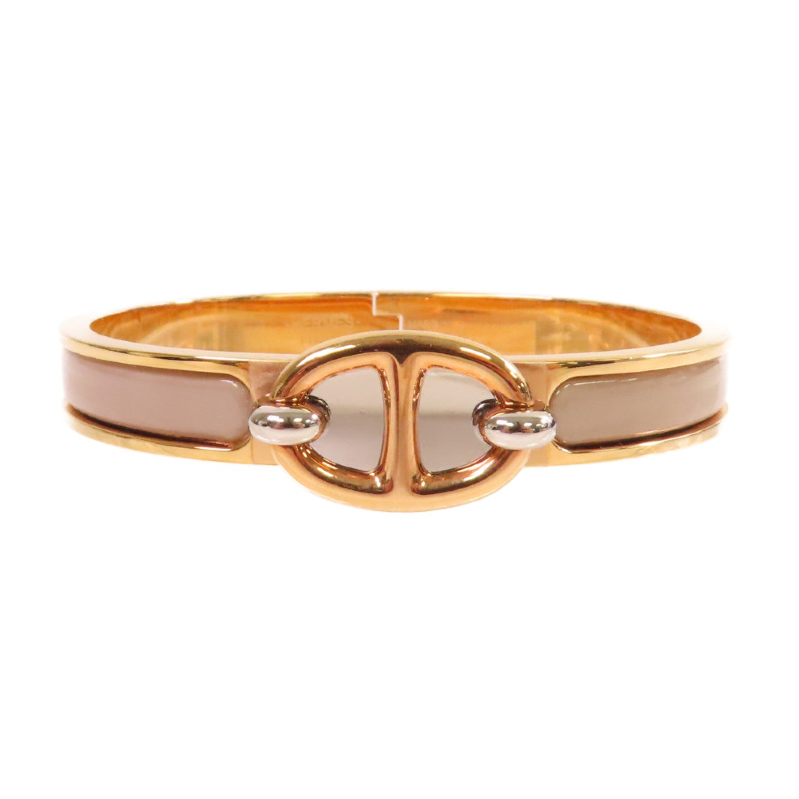 HERMES 金屬/琺瑯Clic Chaine Bracelet金扣手鐲灰色/金色