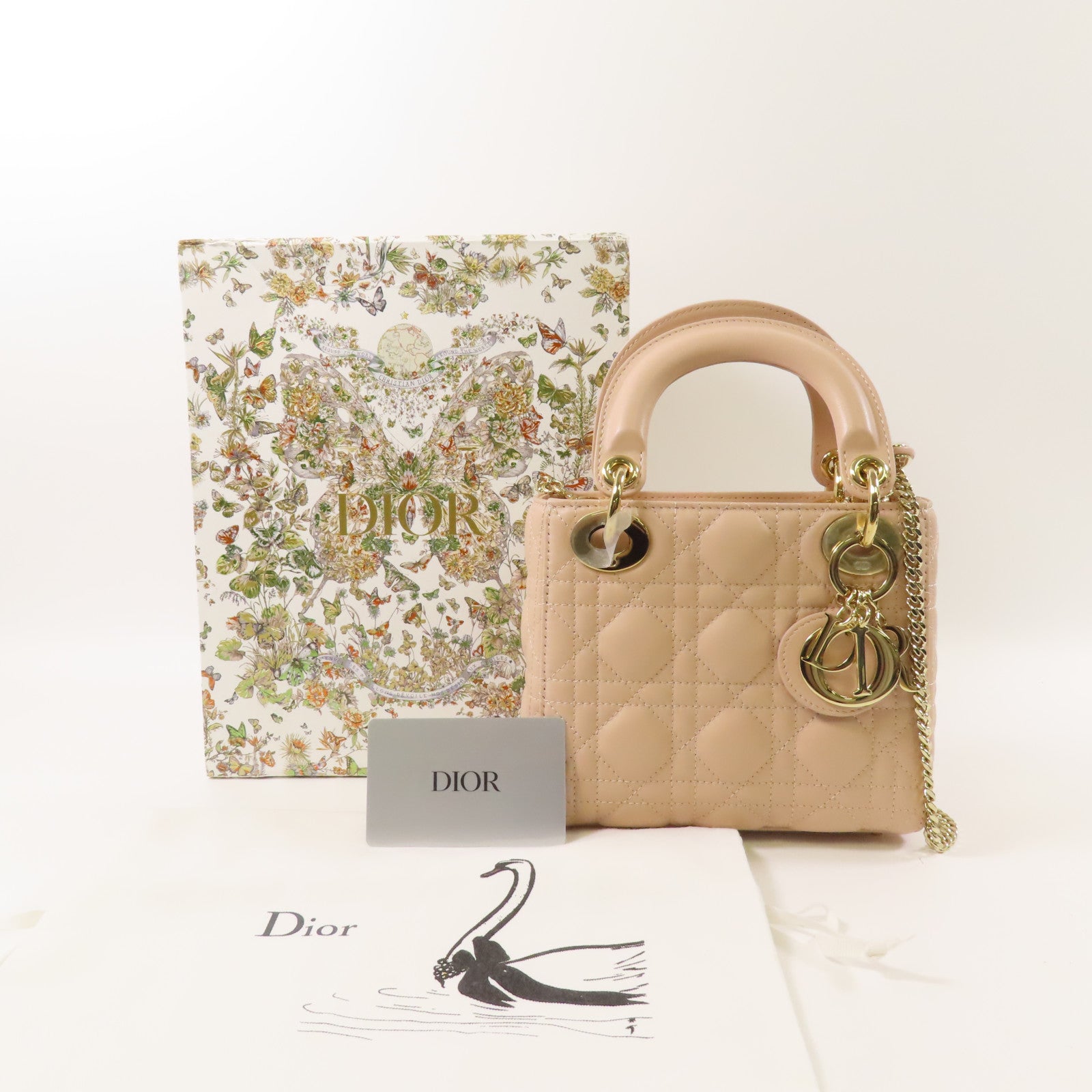 Dior 羊皮皮革Lady Dior Mini金扣手挽肩背兩用袋